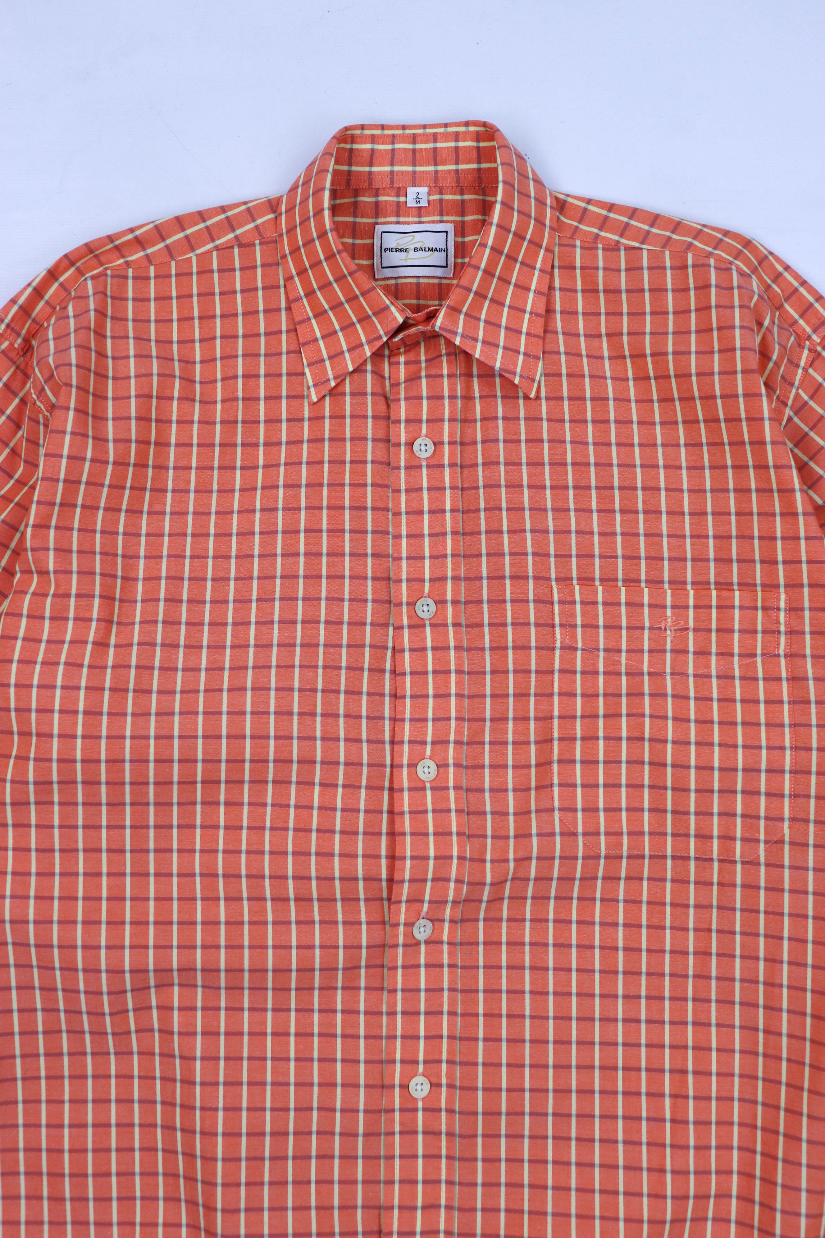 Pierre Balmain Pierre Balmain Vintage 90s Checkered Light Orange LS Shirt Size US M / EU 48-50 / 2 - 3 Thumbnail