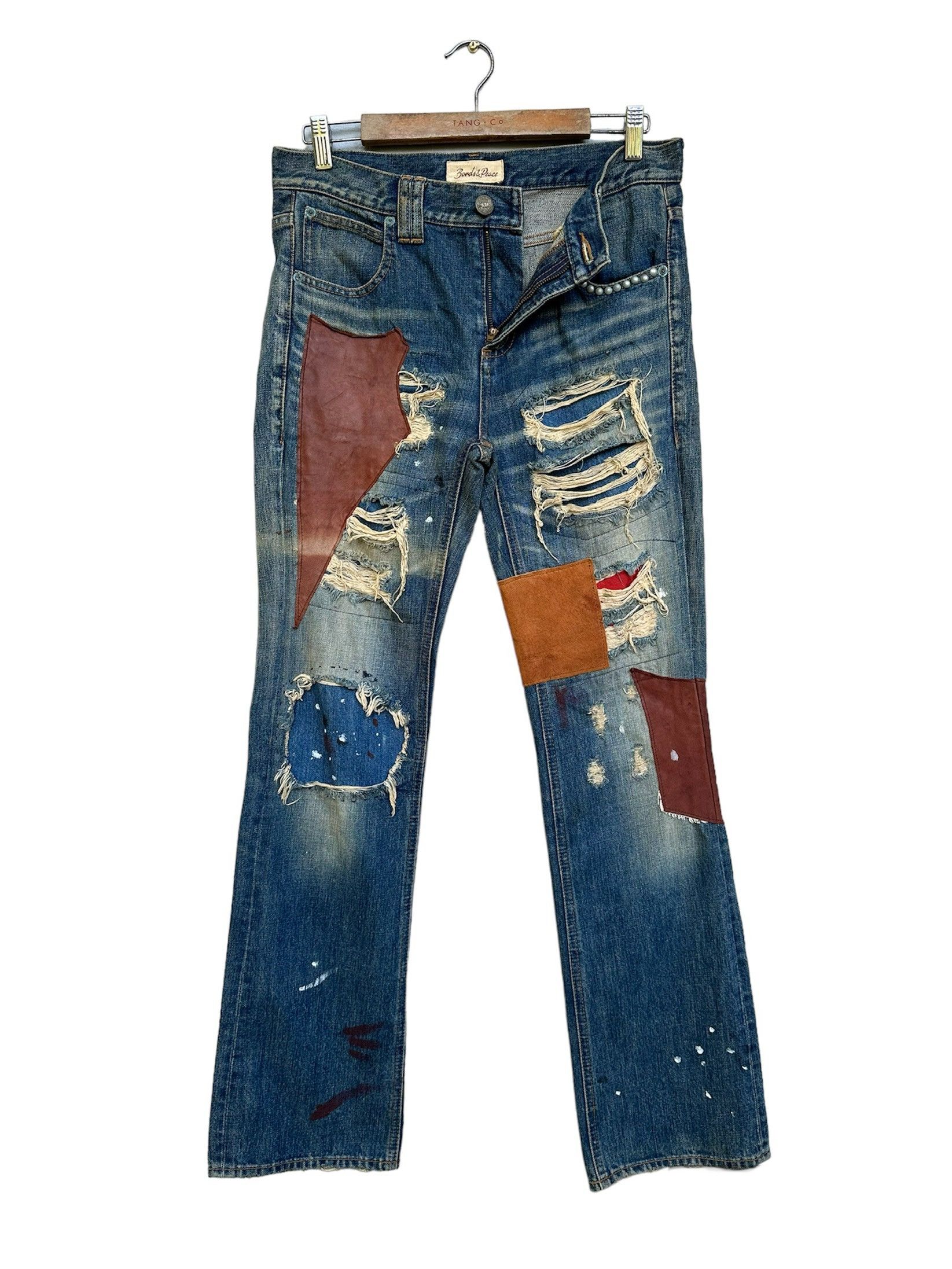 Japanese Brand Vtg Japanese Brand Bonds & Peace Rips Patchwork Denim Jeans Size US 31 - 3 Thumbnail