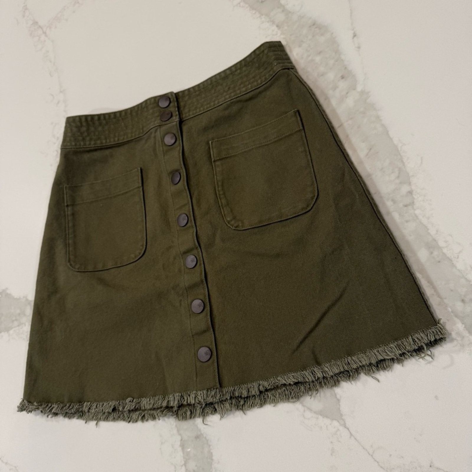 Madewell Madewell Raw-Hem A-Line Mini Skirt Womens 0 Stretch Kale Size 25" / US 0 / IT 36 - 5 Thumbnail