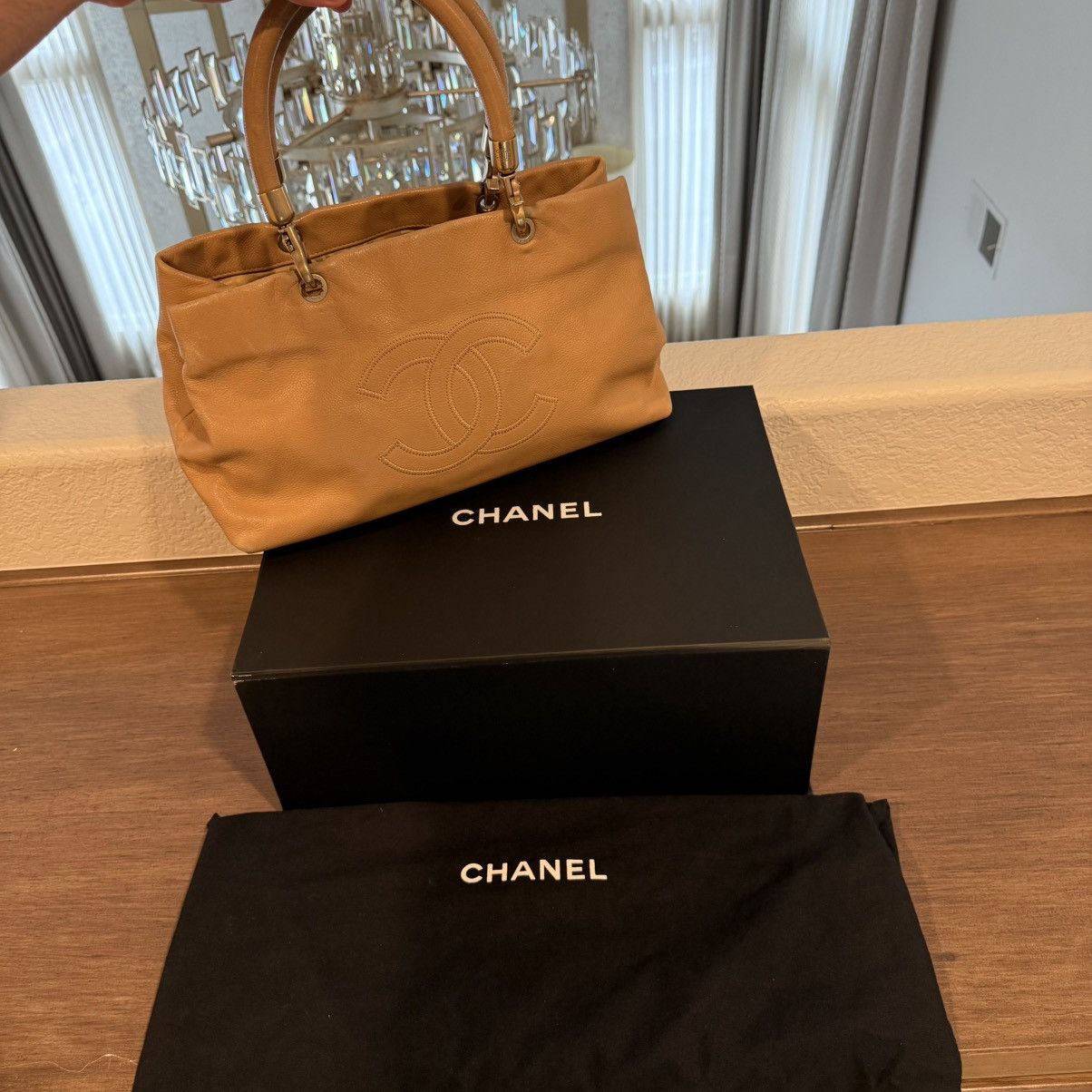 Chanel CHANEL Shopper Tote Bag Beige Grained Calfskin Handbag w/Box Size ONE SIZE - 21 Thumbnail