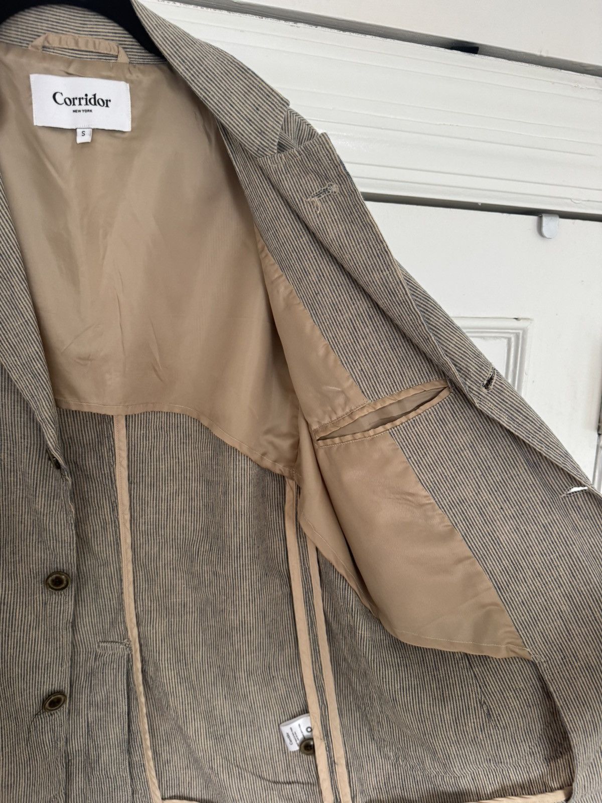 Corridor Corridor Small Natural Linen Ticking Stripe 3 Button Blazer Size 38R - 21 Thumbnail