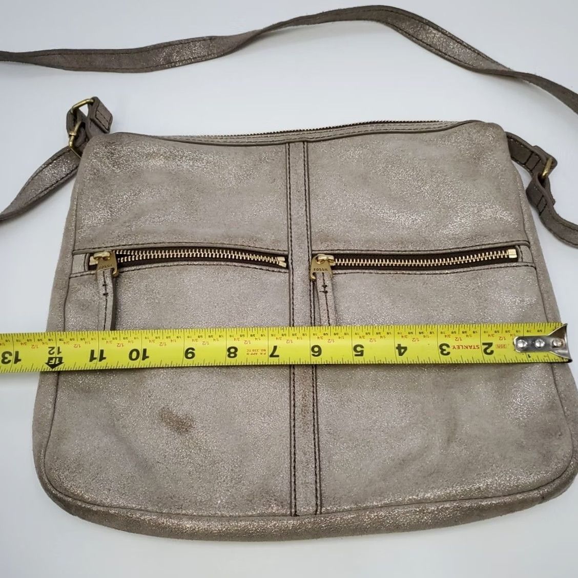 Fossil Fossil Handbag Purse Crossbody Messenger Gray Suede Leather Adjustable Strap Gold Hardware - Medium Women’s Size ONE SIZE - 5 Thumbnail