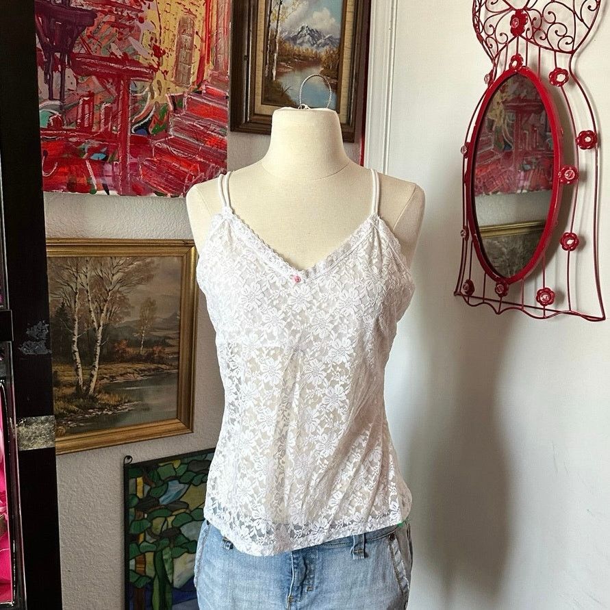Other secret treasures white floral lace tank top Size L / US 10 / IT 46 - 1 Thumbnail