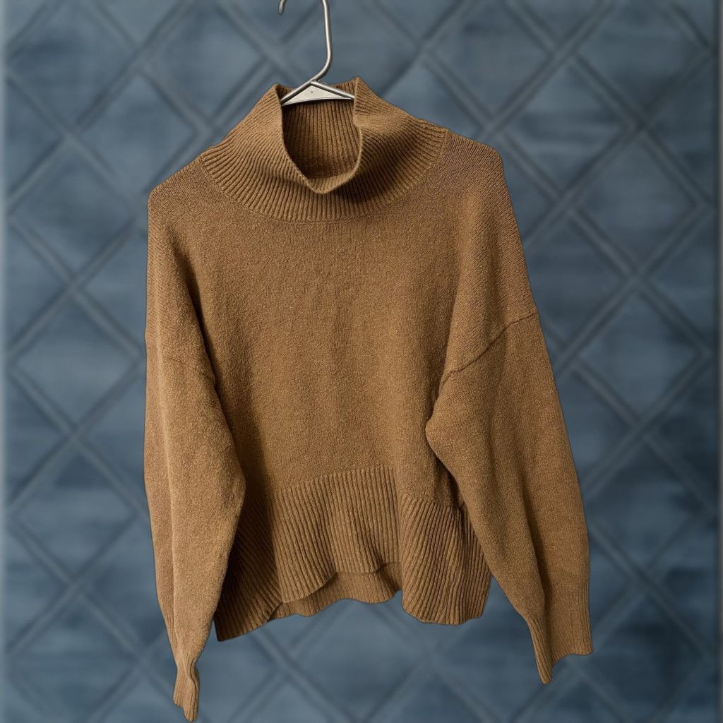 Vintage A New Day Women’s L Brown Mock Neck Ribbed Hem Knit Sweater Pullover Size L / US 10 / IT 46 - 1 Thumbnail