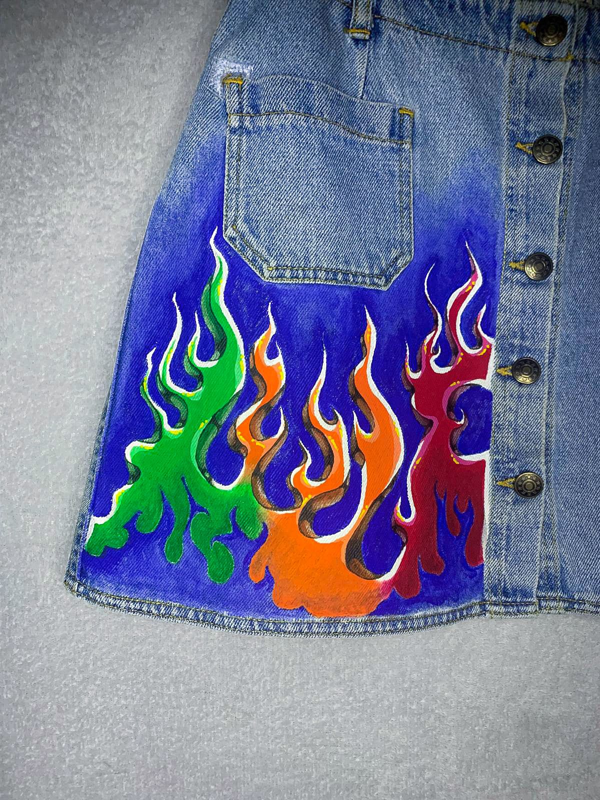 Handmade × Vintage Mini skirt fire flame art handmade Size 26" / US 2 / IT 38 - 3 Thumbnail