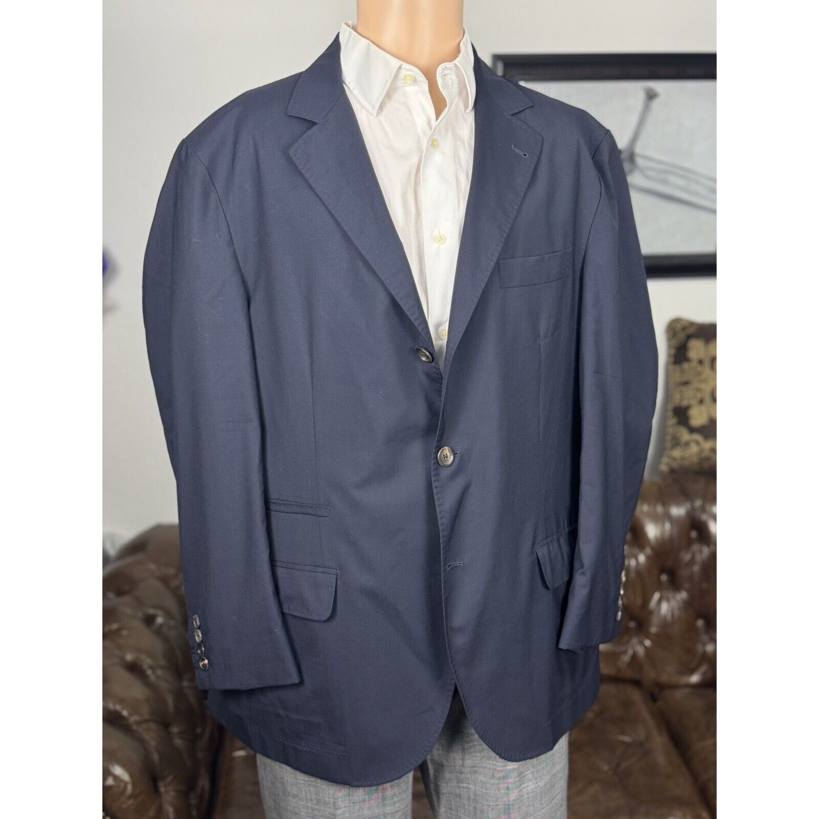 Brunello Cucinelli Brunello Cucinelli Navy Blue Wool Silk Blazer IT54/US 44 Size 44R - 2 Thumbnail