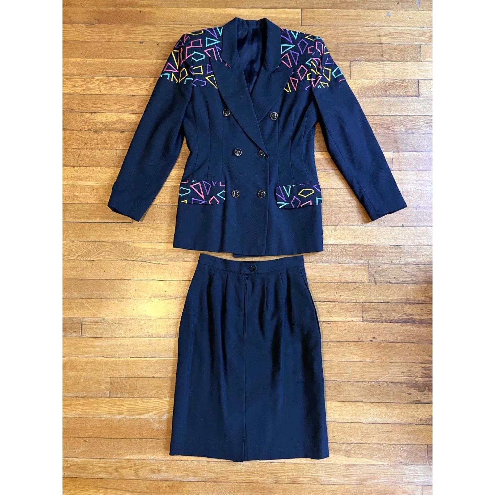 Vintage VINTAGE Rafael Skirt Suit Women’s 6 Black 90s Size 28" / US 6 / IT 42 - 2 Thumbnail