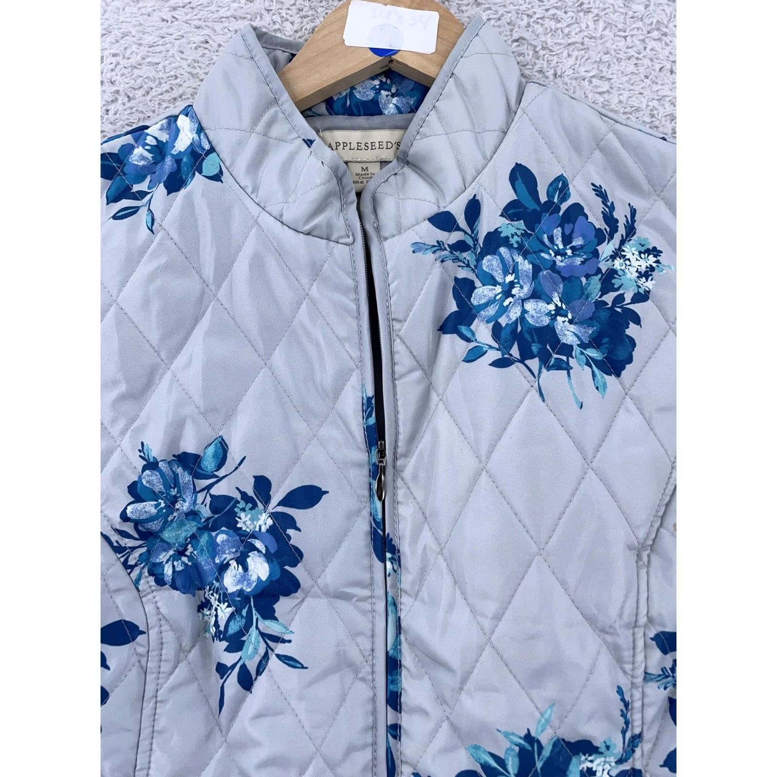 Vintage Appleseed's Quilted Vest Womens M Gray Blue Floral Lightweight Sleeveless Zip Up Size M / US 6-8 / IT 42-44 - 2 Thumbnail