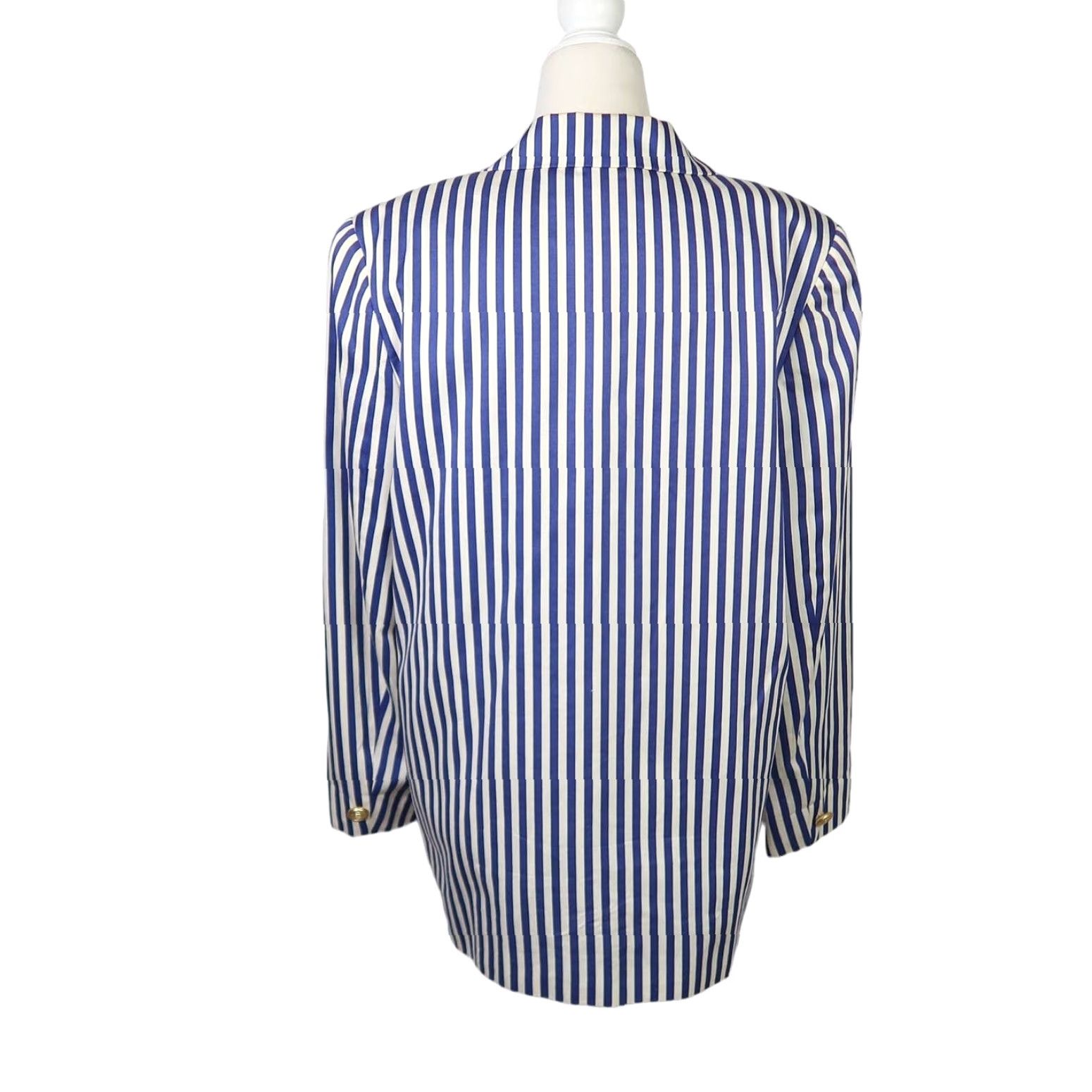 Liz Claiborne VINTAGE Liz Claiborne Blue White Stripe Cotton Blazer Jacket 8 Petite Long Sleeve Buttoned 90s Sports Workwear Casual Womens Blazer Size M / US 6-8 / IT 42-44 - 4 Thumbnail
