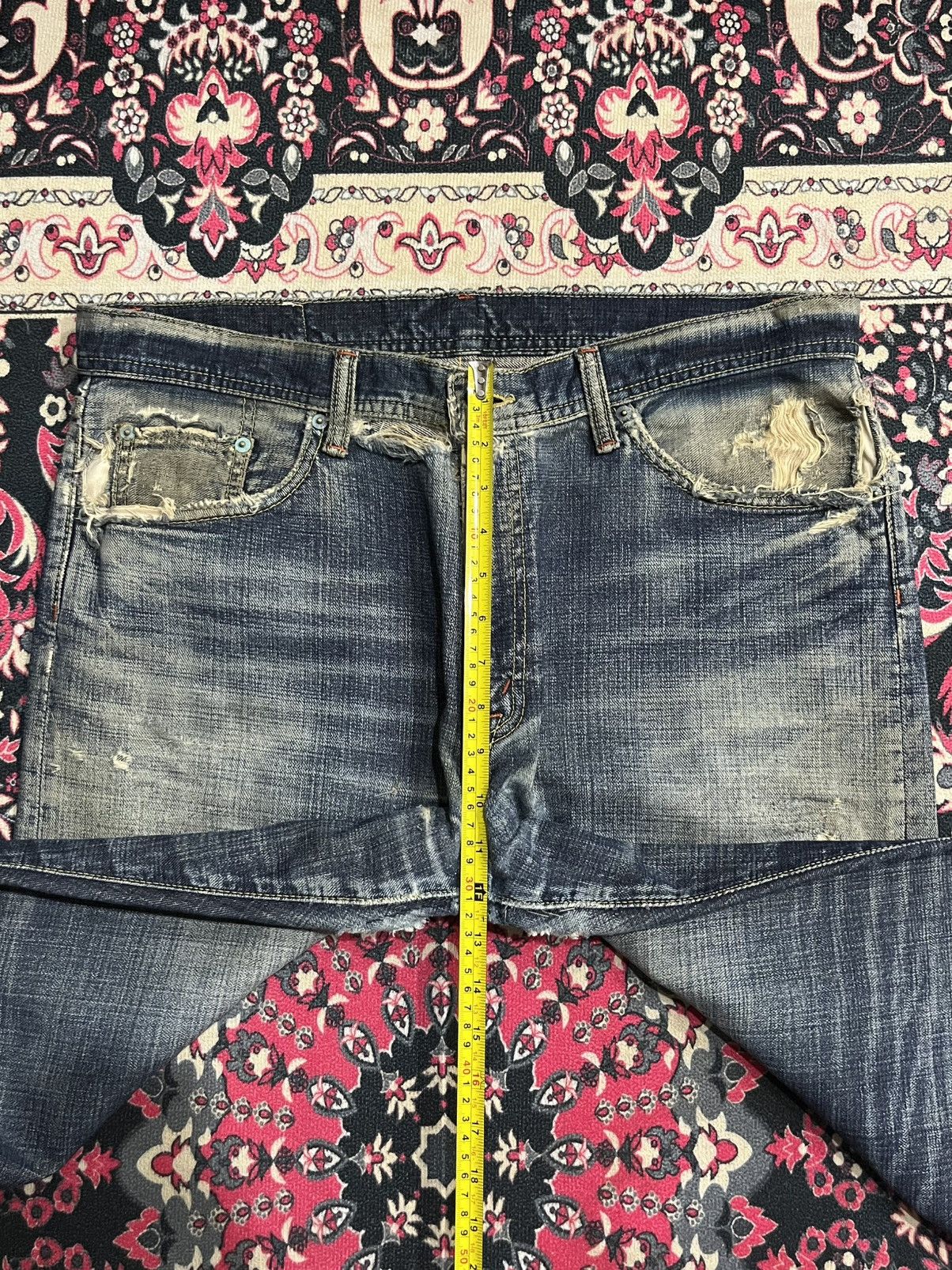 Vintage GL Heart Trashed Blue Faded Washed Loose Straight Jeans Size US 36 / EU 52 - 16 Thumbnail