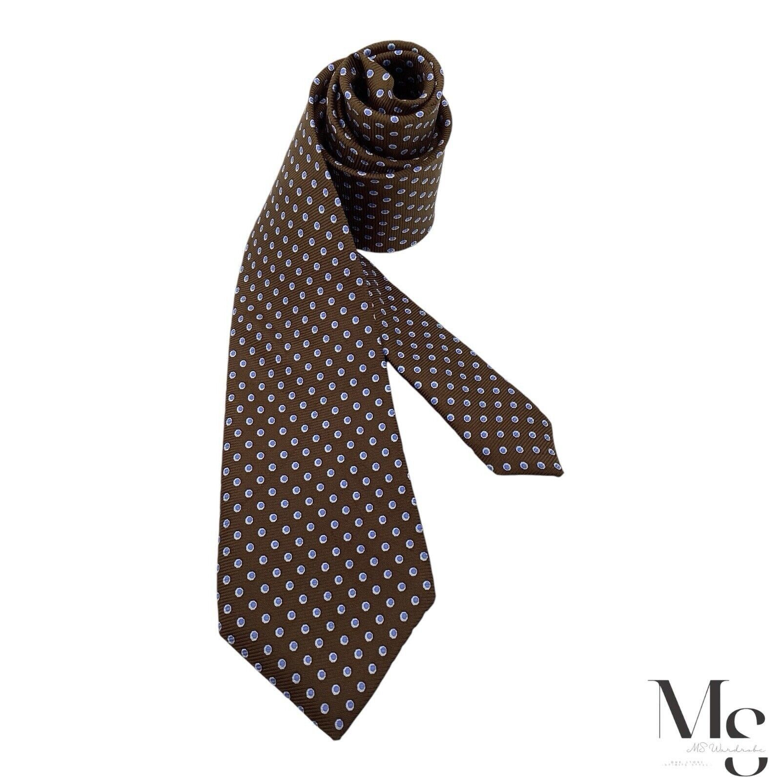 H By Hudson HARVIE & HUDSON Brown & Blue Geometric Silk Tie Made In Engl Size ONE SIZE - 1 Thumbnail