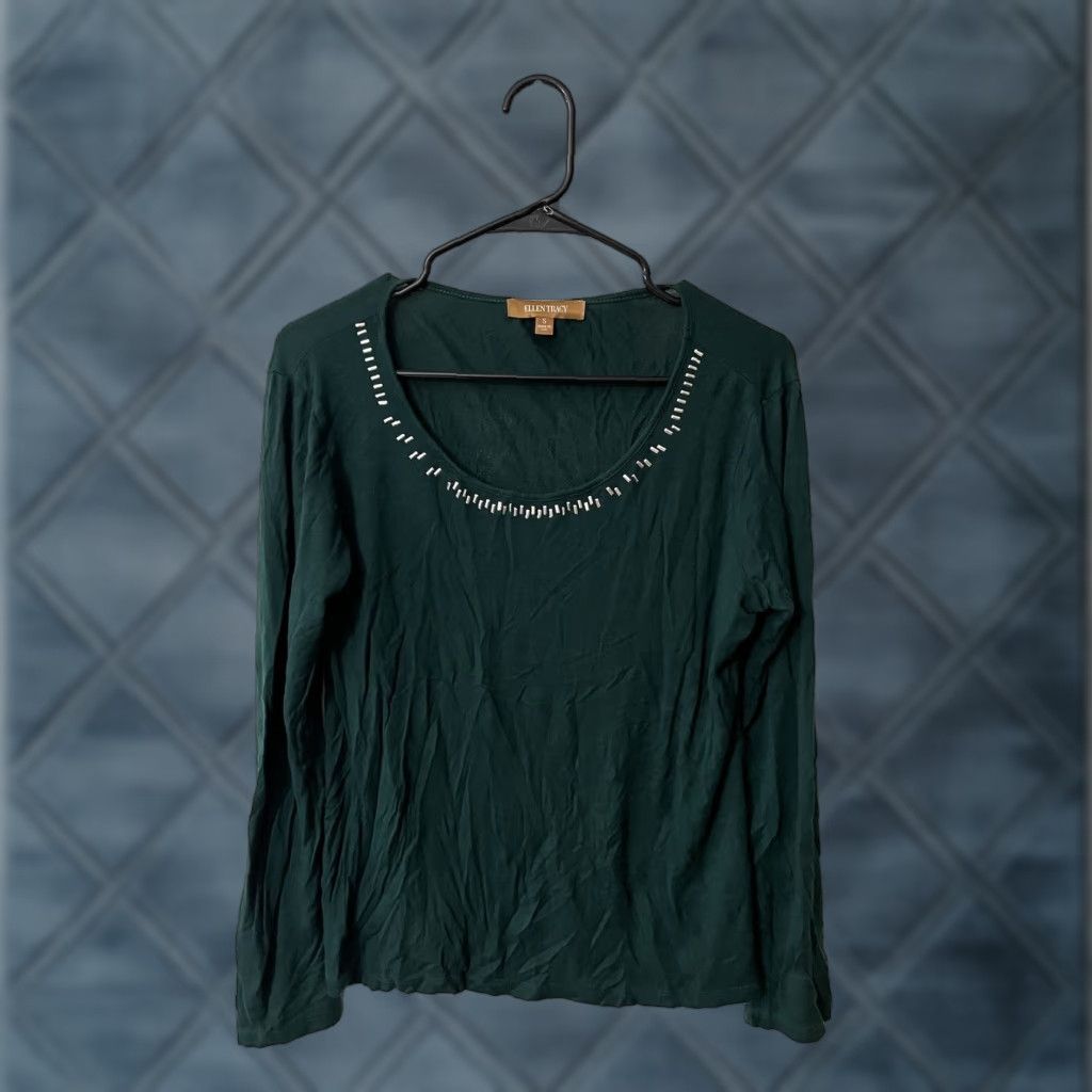 Ellen Tracy Ellen Tracy Solid Long Sleeve Women Knit Top S Green Pullover Round Neck Shirt Adult Womens Knit Size S / US 4 / IT 40 - 1 Thumbnail
