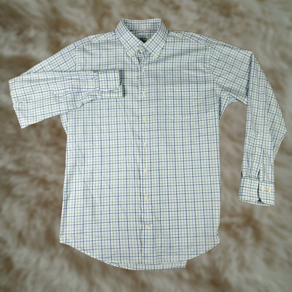 Peter Millar Peter Millar Shirt Mens Large Blue Plaid Nylon Cotton Button Up Long Sleeve - Vintage Condition Size US L / EU 52-54 / 3 - 1 Thumbnail