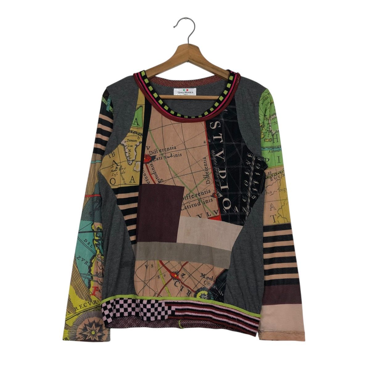 Japanese Brand 🔥VINTAGE FULL PRINT LONG SLEEVE LINEA MONICA MAP DESIGN Size L / US 10 / IT 46 - 3 Thumbnail