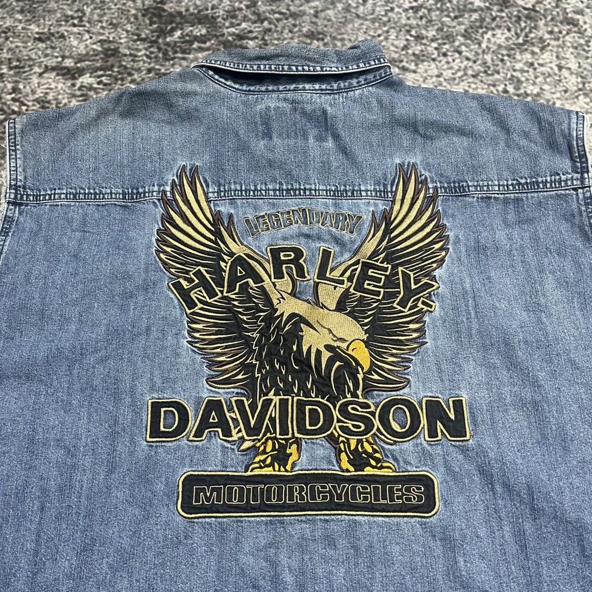 Harley Davidson VINTAGE HARLEY DAVIDSON EMBROIDERED EAGLE BIKE DENIM VEST Size US XXL / EU 58 / 5 - 9 Thumbnail