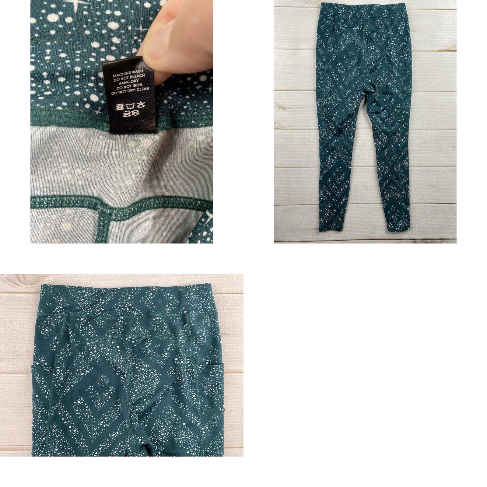 Logo 7 POP Fit Leggings Womens L Green Splatter Pockets Logo Pull On Yoga Running Capri Activewear Womens L Green Logo Pockets Size 27" / US 4 / IT 40 - 8 Thumbnail