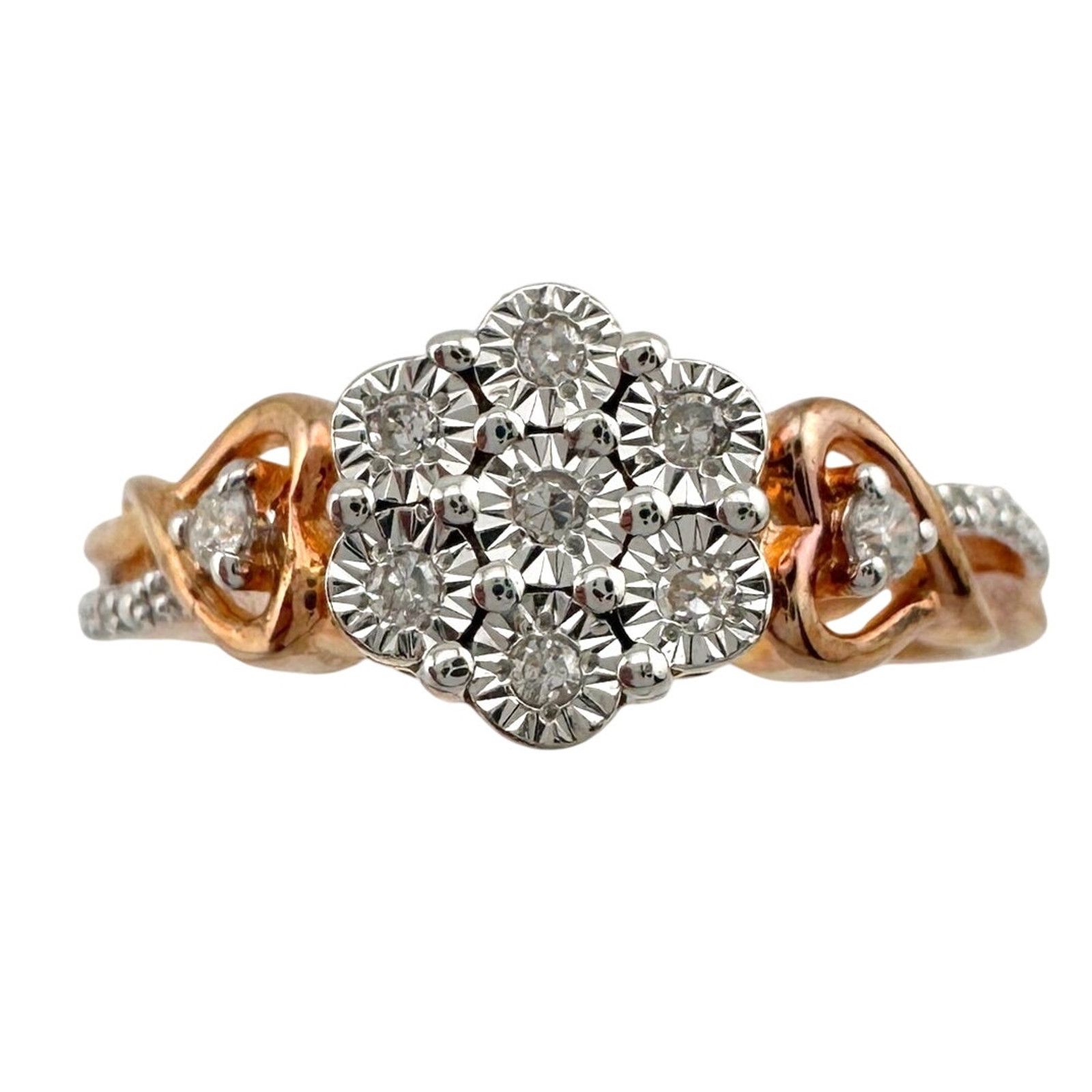 Other Two Tone Diamond Cluster Ring with Hearts on sides - size 7 Size ONE SIZE - 1 Thumbnail