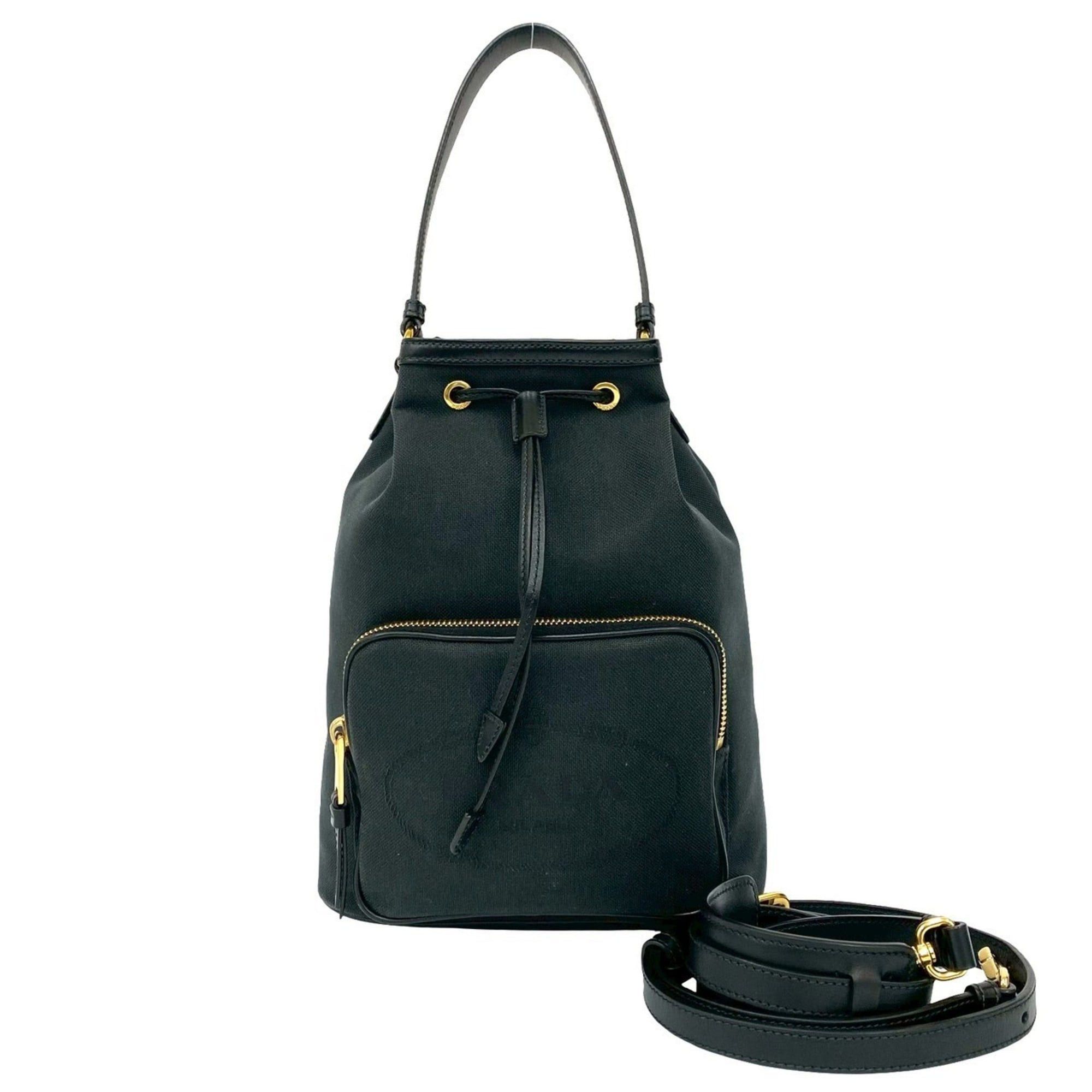 Prada Prada Logo Canvas and Leather Drawstring 2-Way Handbag/Mini Shoulder Bag, Black 11359 Size ONE SIZE - 1 Thumbnail