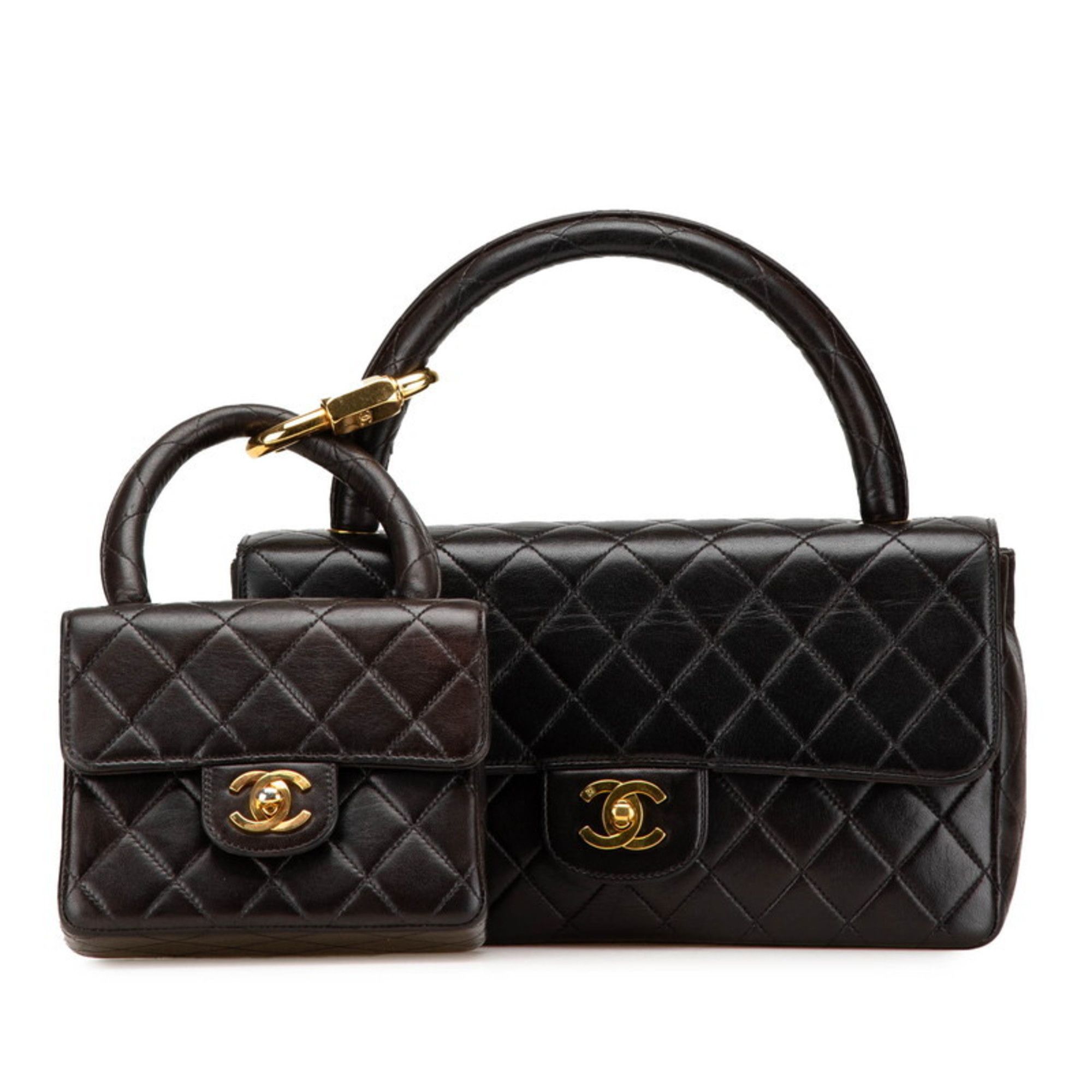 Chanel CHANEL Top Handle Parent-Child Handbag in Black Lambskin for Women Size ONE SIZE - 1 Thumbnail