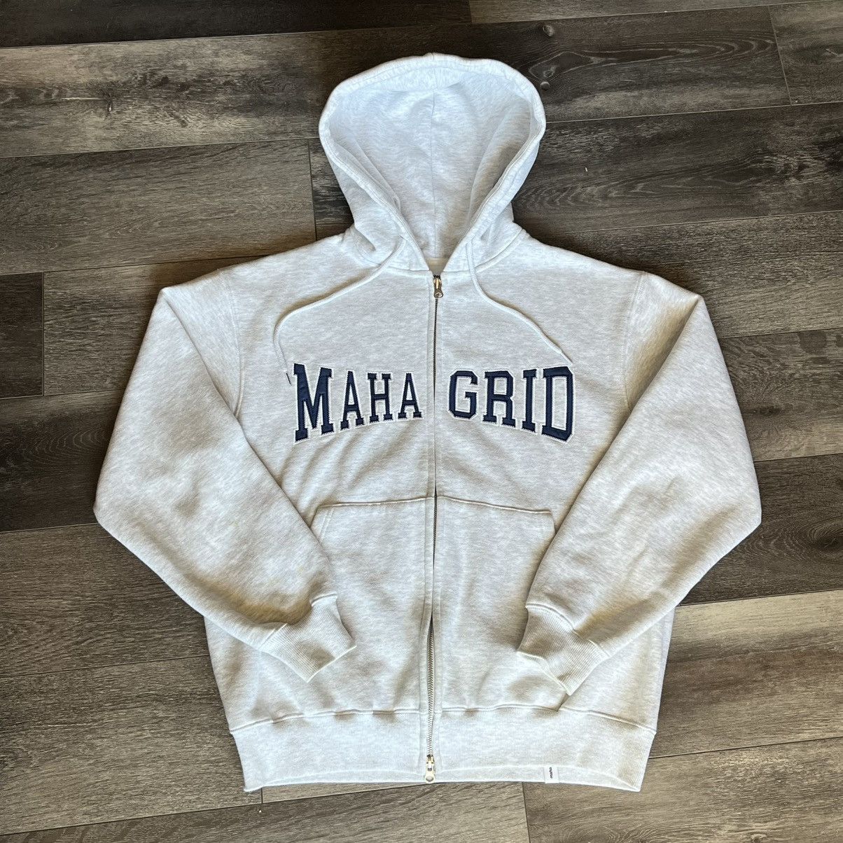 Japanese Brand Mahagrid Applique Stitched Logo Zip Up Hoodie Heather Grey Size US S / EU 44-46 / 1 - 1 Thumbnail