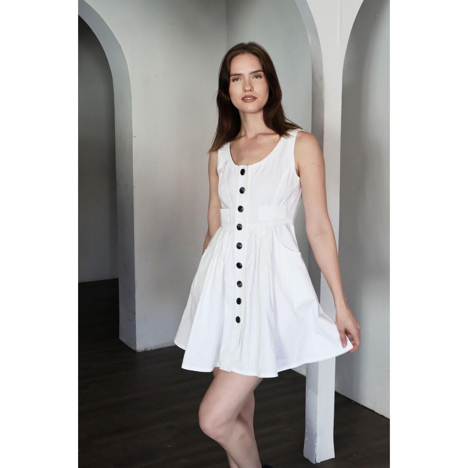 Miu Miu MIU MIU White White Cotton Snap Button Dress Size S / US 4 / IT 40 - 4 Thumbnail