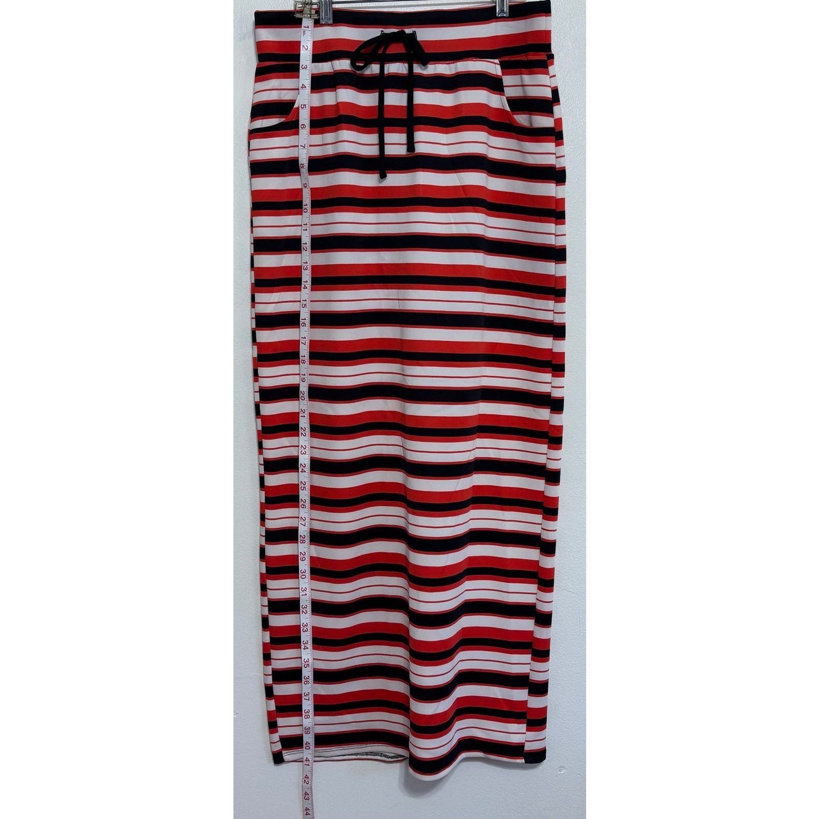 Other Joe B Benbasset Red Black White Striped Maxi Skirt XL Size 41" - 3 Thumbnail