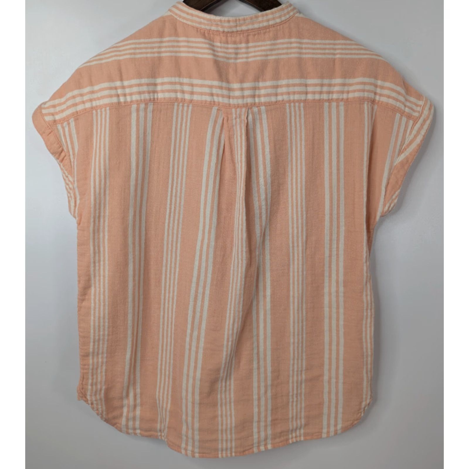 Faherty Faherty Desmond Shirt Top Women's XS Peach Stripe Dream Cotton Gauze Blouse Short Sleeve Casual Wear Size XS / US 0-2 / IT 36-38 - 2 Thumbnail