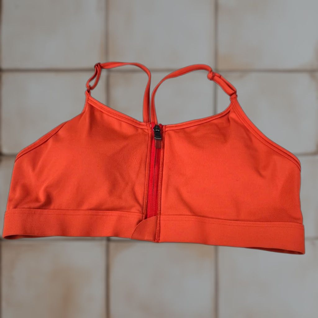 Nike Dri-Fit Women Sports Bra Medium Orange Zip Racerback Activewear Wireless
