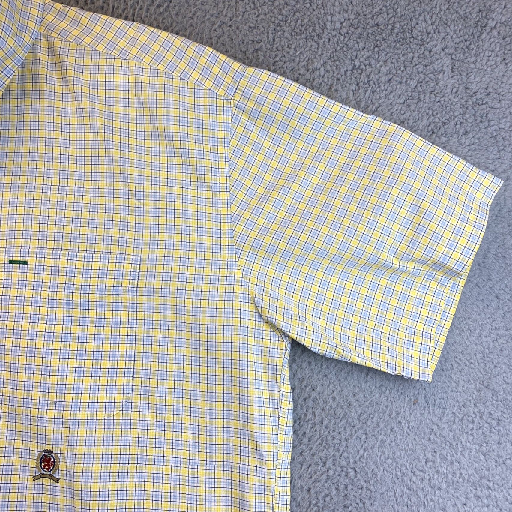Tommy Hilfiger Tommy Hilfiger Dress Shirt Yellow Short Sleeve XL 46-38 Plaid Pocket Classic Fit Mens Size US XL / EU 56 / 4 - 4 Thumbnail