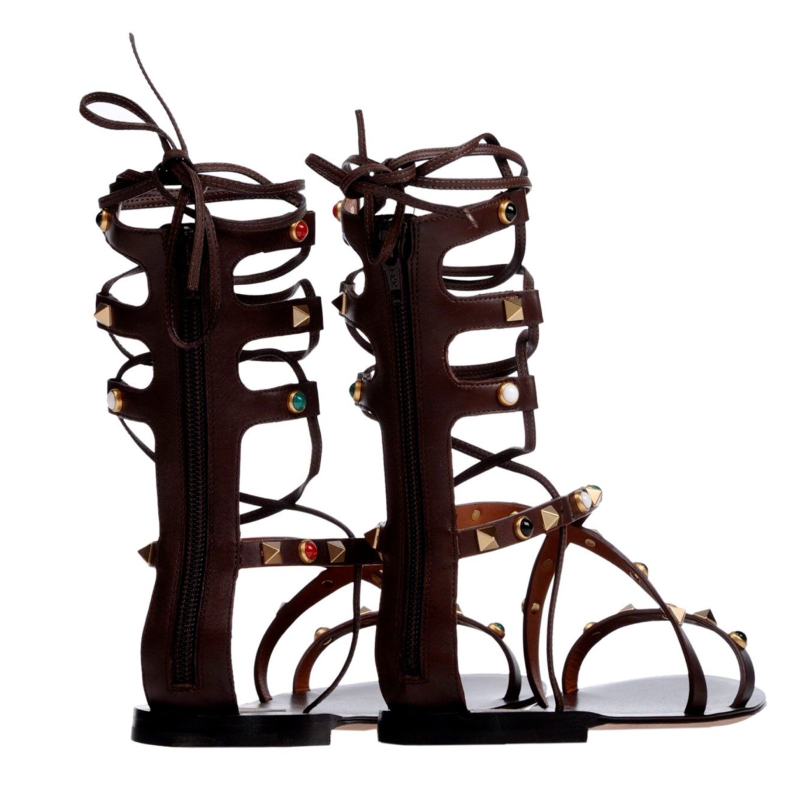 Valentino Valentino Rockstud Brown Beaded Strap Gladiator Lace Up Size US 8 / IT 38 - 10 Thumbnail
