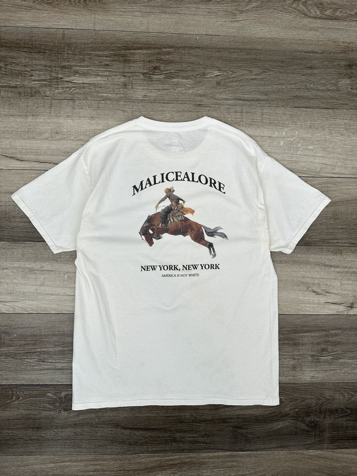 image of Malicealore Cowboy Logo Tee White Sz. Large in Black, Men's