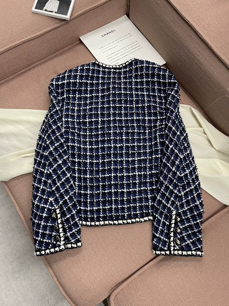 Chanel Chanel Blue plaid tweed coat Size S / US 4 / IT 40 - 3 Thumbnail