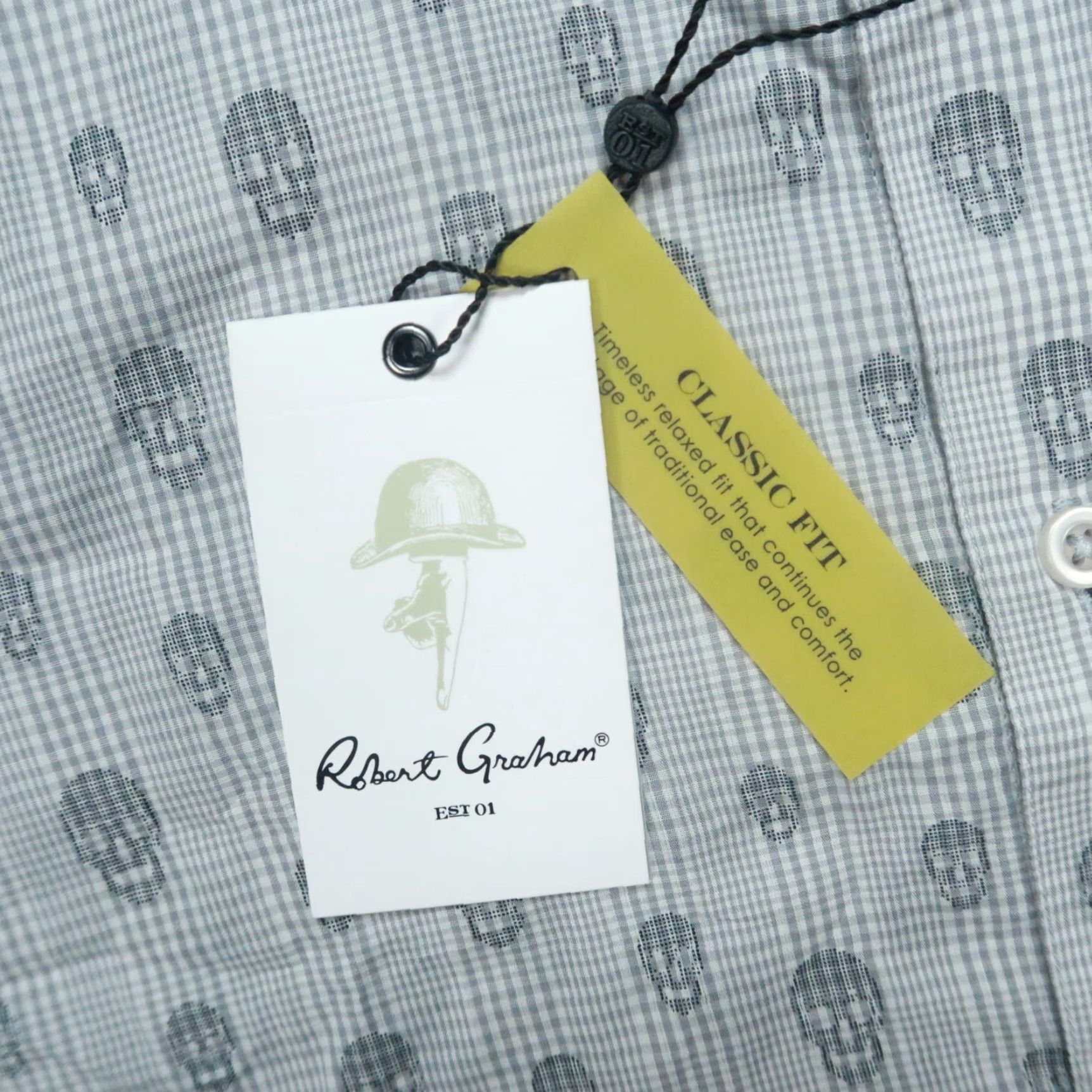 Robert Graham Robert Graham Shirt Mens Large Gray Kinderhook Skull Print Flip Cuff Classic Fit Size US L / EU 52-54 / 3 - 5 Thumbnail