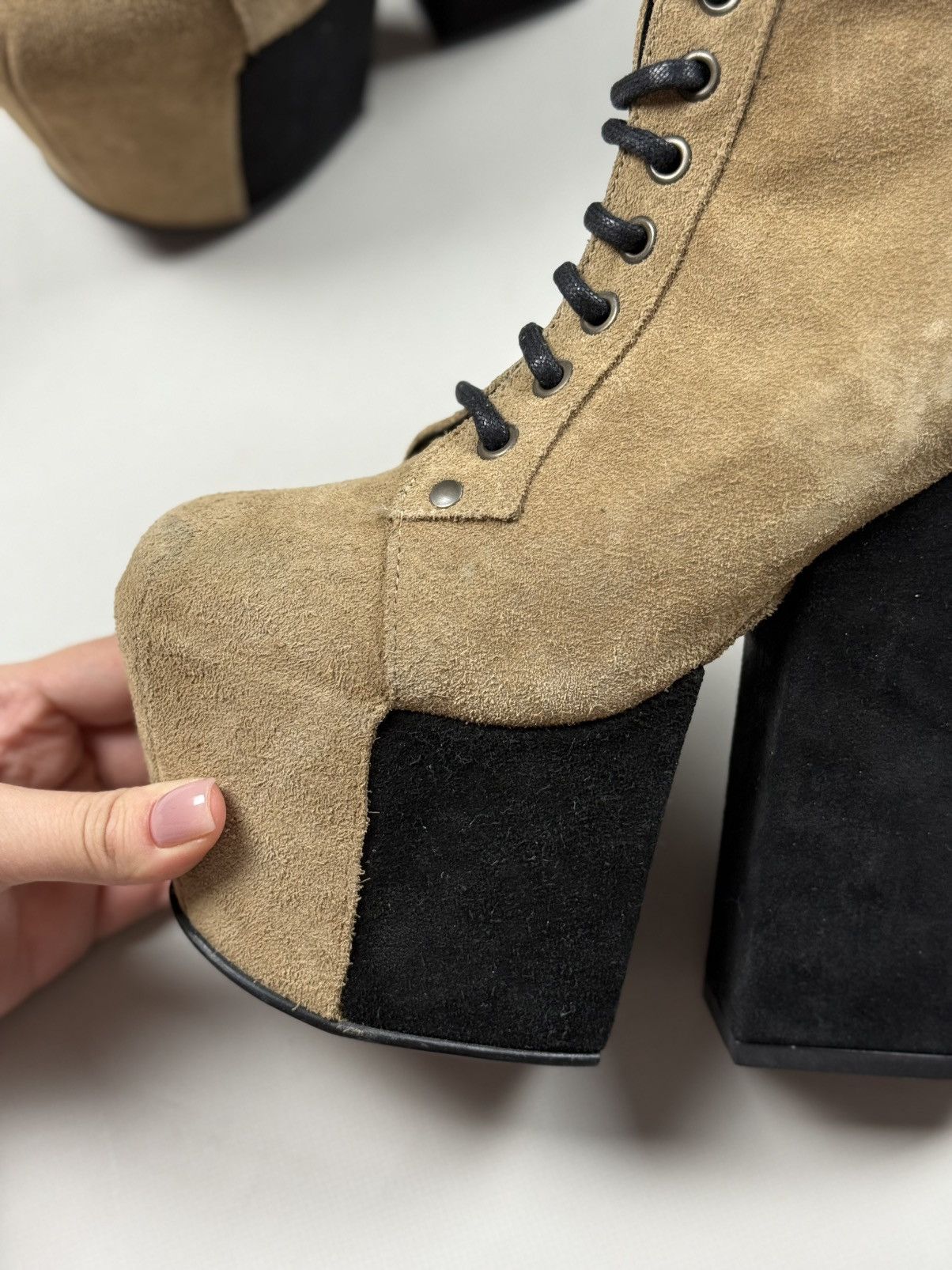 Jeffrey Campbell Avant-Garde Suede Block Heeled Platform Boots Shoes Size US 7 / IT 37 - 14 Thumbnail