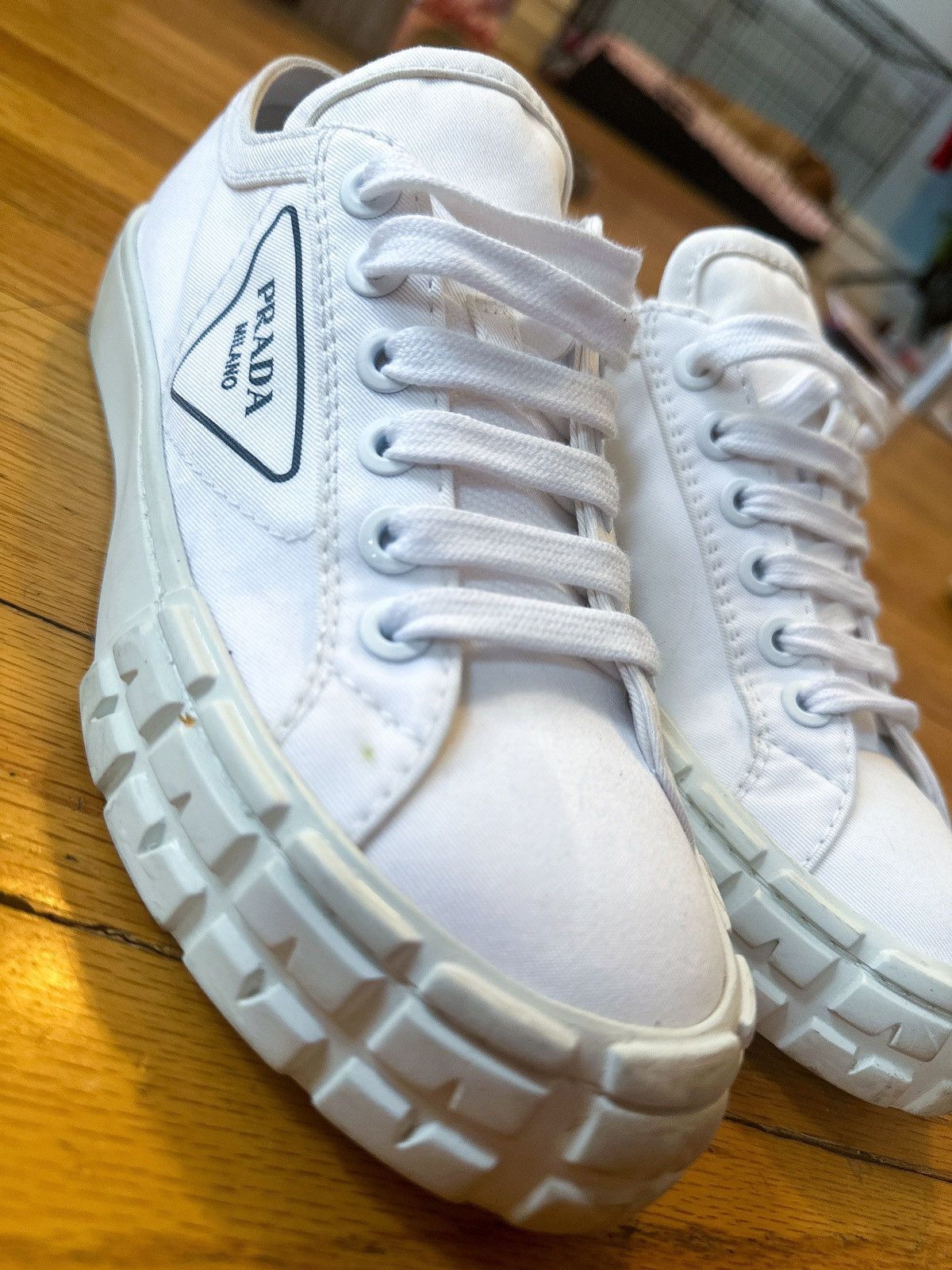 image of Prada Double WHeel Shoes Nylon Sneaker in White, Women's (Size 8.5)