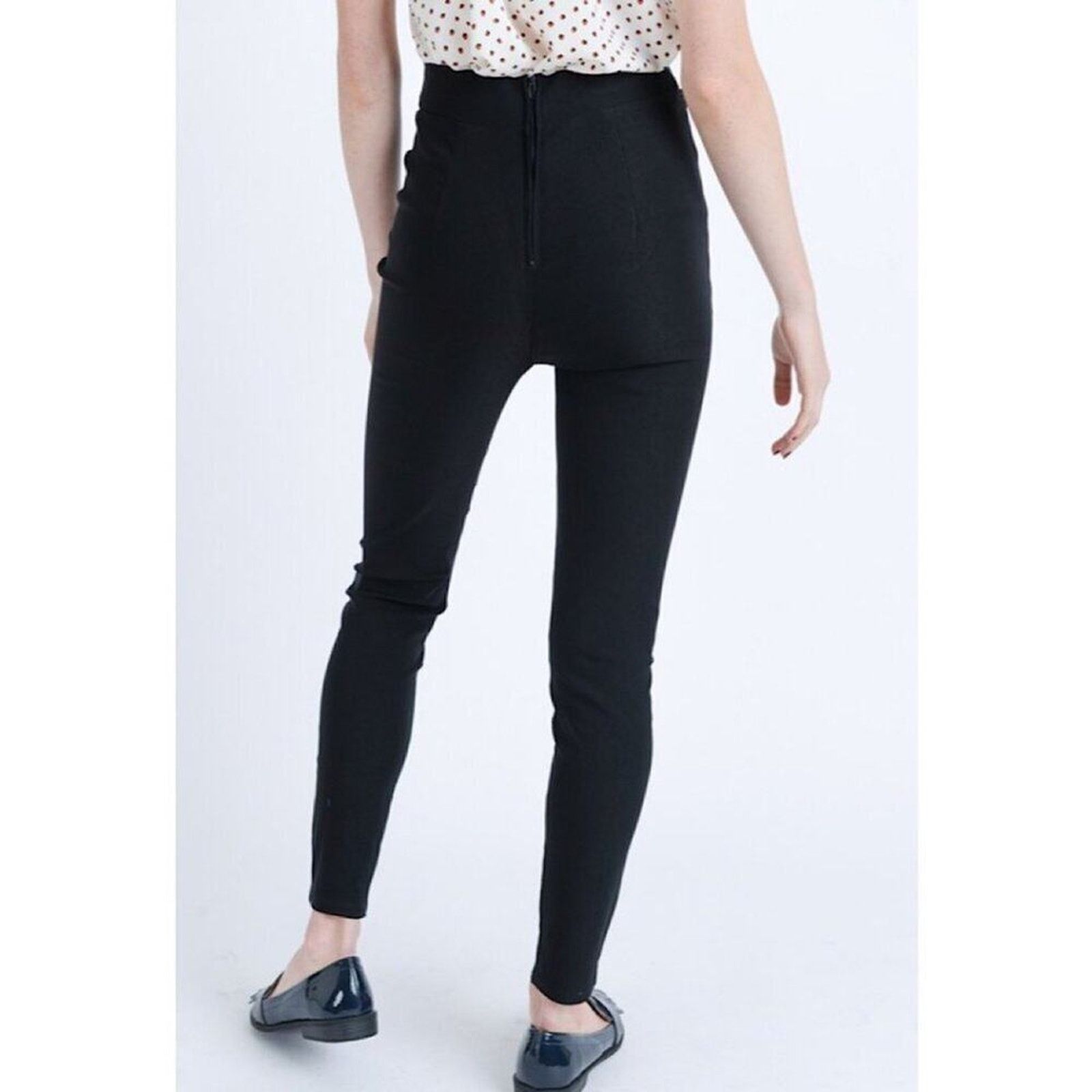 Other • A107 • (S) Black High Waist Belted Slim Zipper Trousers Size 24" / US 00 / IT 34 - 3 Thumbnail