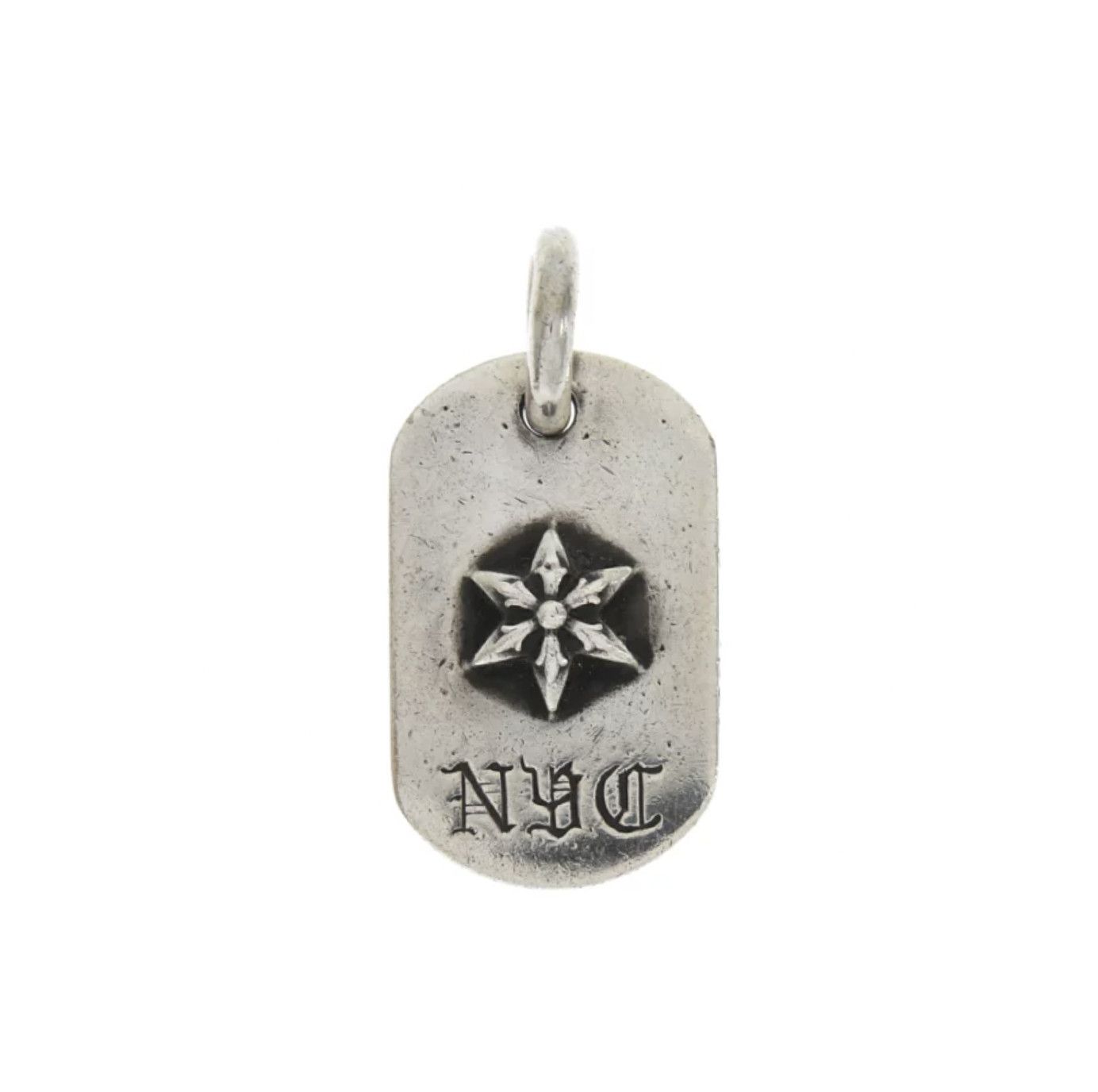 image of Chrome Hearts Raised Star Nyc Dog Tag in Silver, Men's