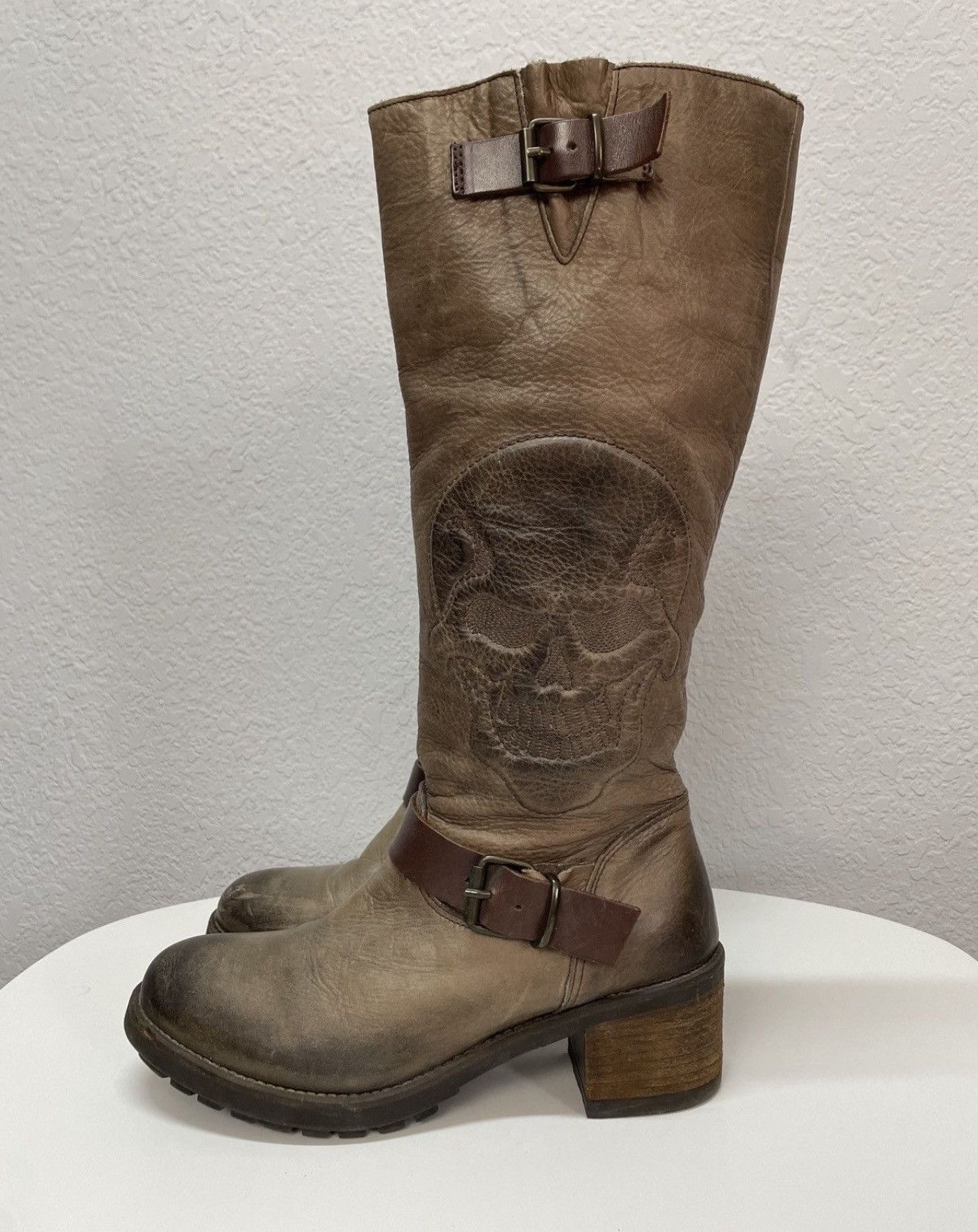 If Six Was Nine AS 98 Vibe Artisan Brown Leather Side Zip Ankle Biker Boots Size US 8 / IT 38 - 2 Thumbnail