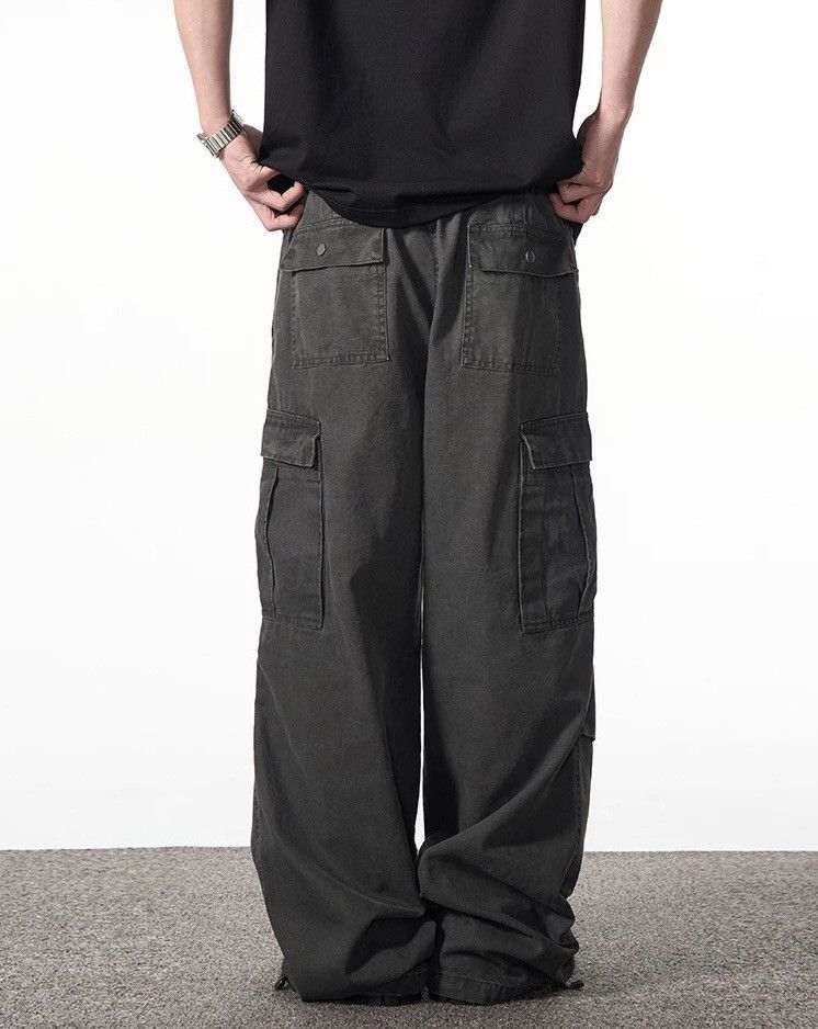Outdoor retro fashion faded pleated baggy cargo pants