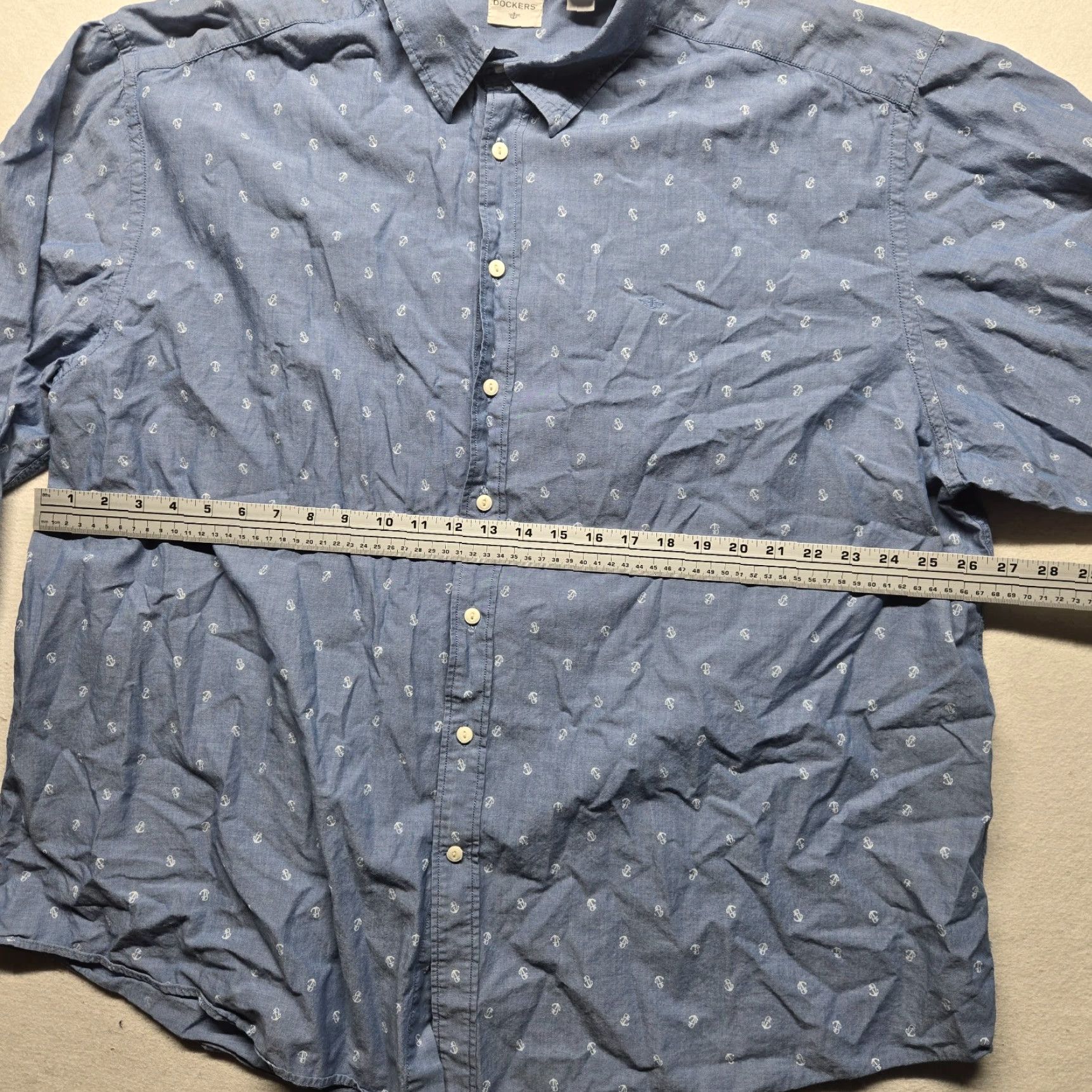 Dockers DOCKERS Shirt Navy Blue Anchor All-Over Print Long Sleeve Button-Up Nautical Men 3XLT Size US XXL / EU 58 / 5 - 4 Thumbnail