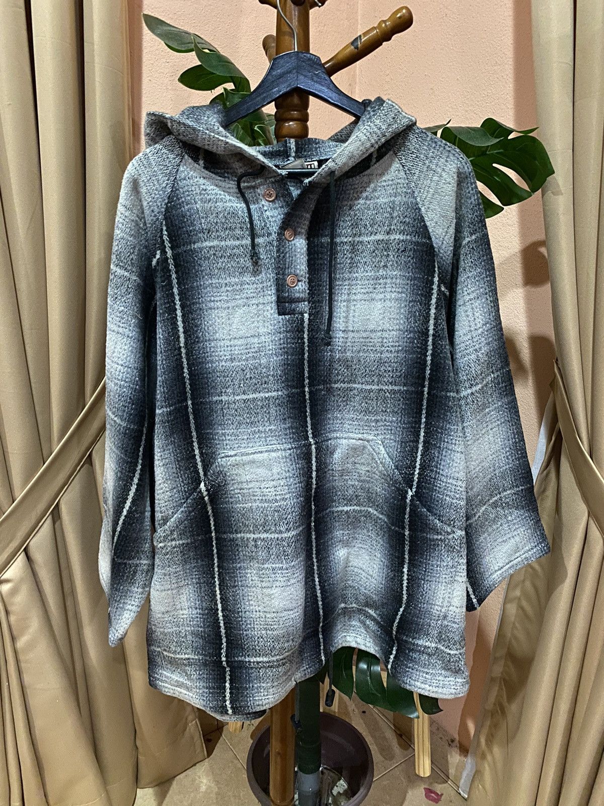 Kiwi Kiwi House Wool-Blend Plaid Hoodie – Gray Tone, Unisex Size US L / EU 52-54 / 3 - 1 Thumbnail