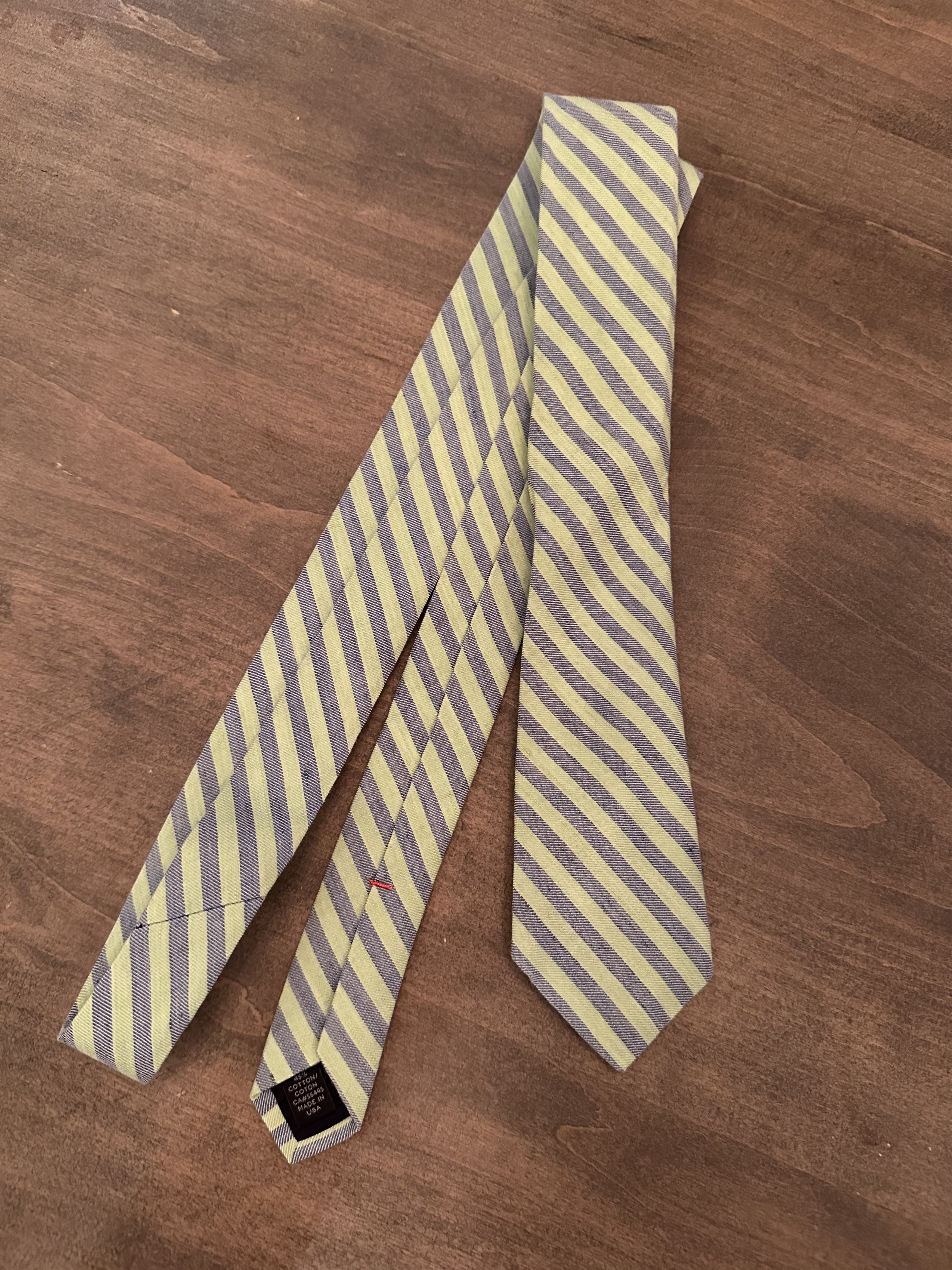 J.Crew Striped Tie (Green/Blue) Cotton/Linen Blend Size ONE SIZE - 1 Thumbnail