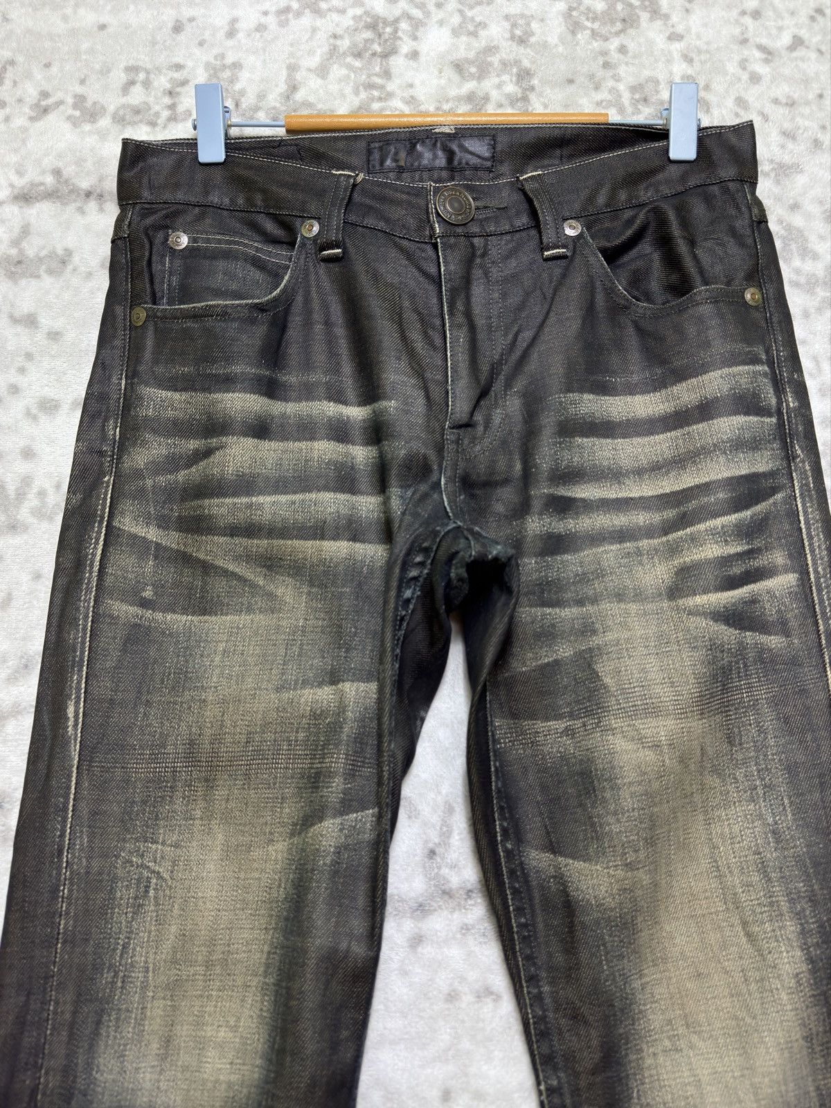 Vintage Vintage Back Number Waxed Black Distressed Denim Jeans Size US 31 - 3 Thumbnail