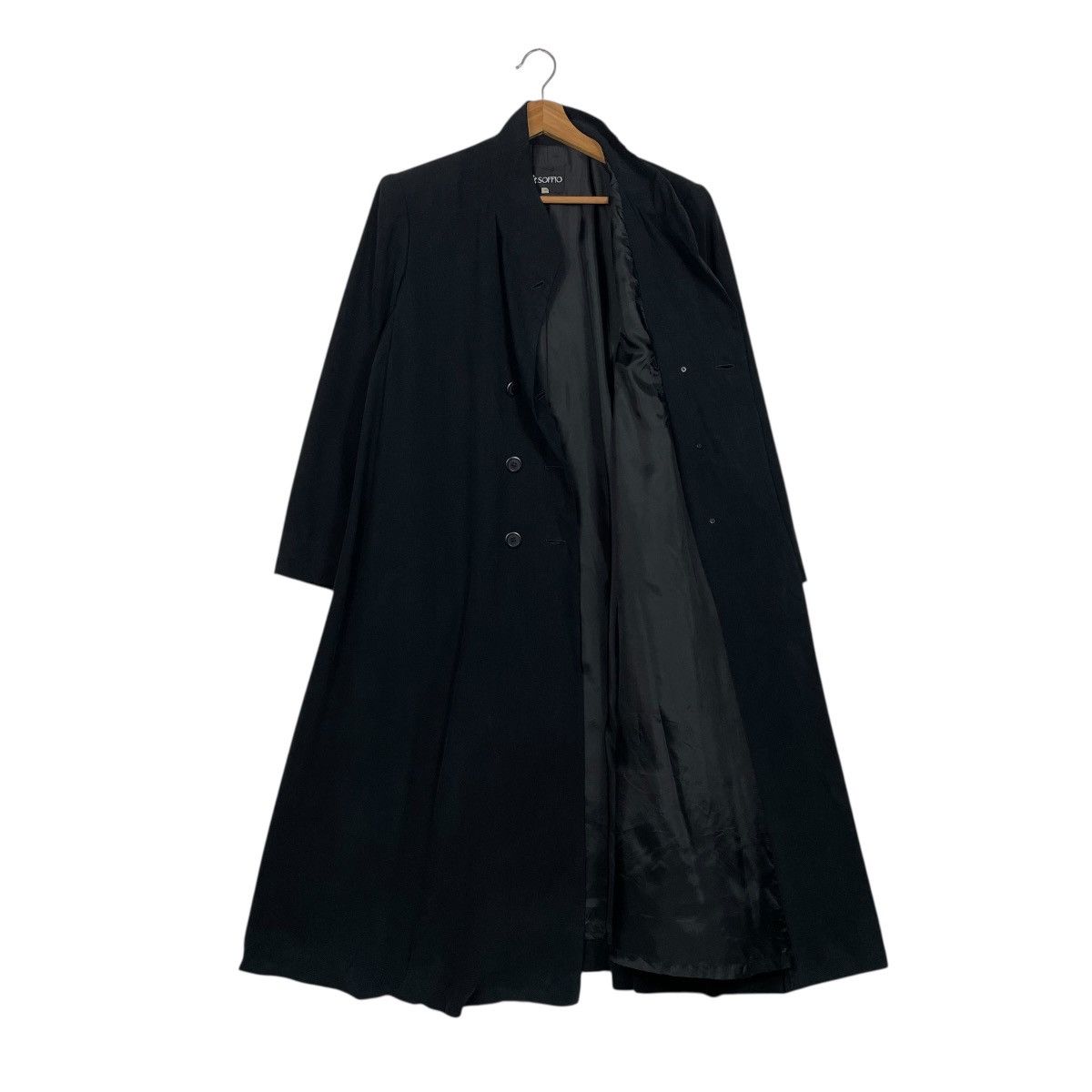 Japanese Brand Soffio Black Double Breasted Coat Size L / US 10 / IT 46 - 10 Thumbnail