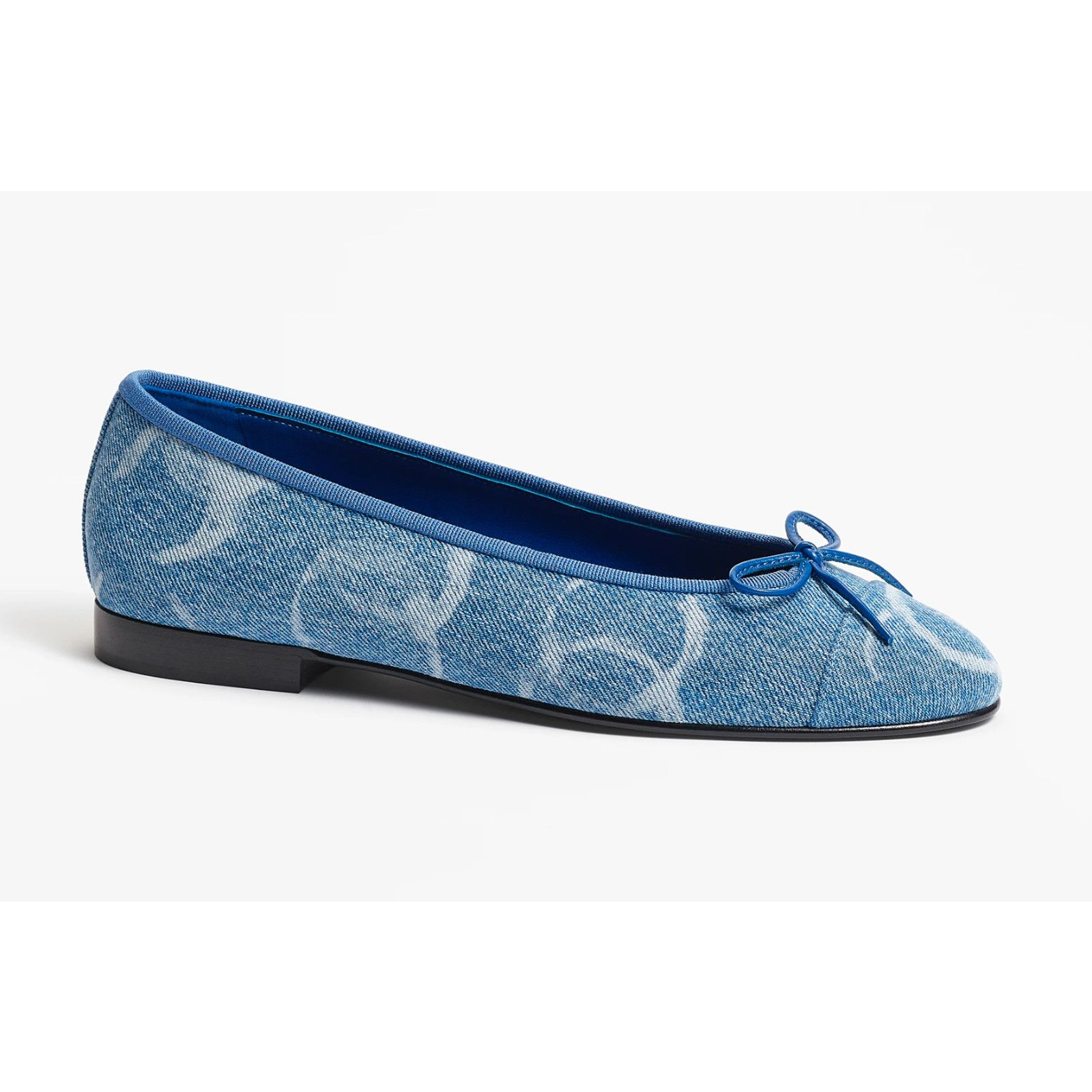 23B Printed Denim CC Logo Bow Tie Ballet Ballerina Flat 38