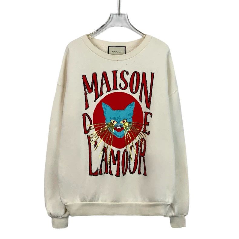Gucci Gucci Beige cat letter sequin cotton round-neck long-sleeve Size US S / EU 44-46 / 1 - 1 Thumbnail