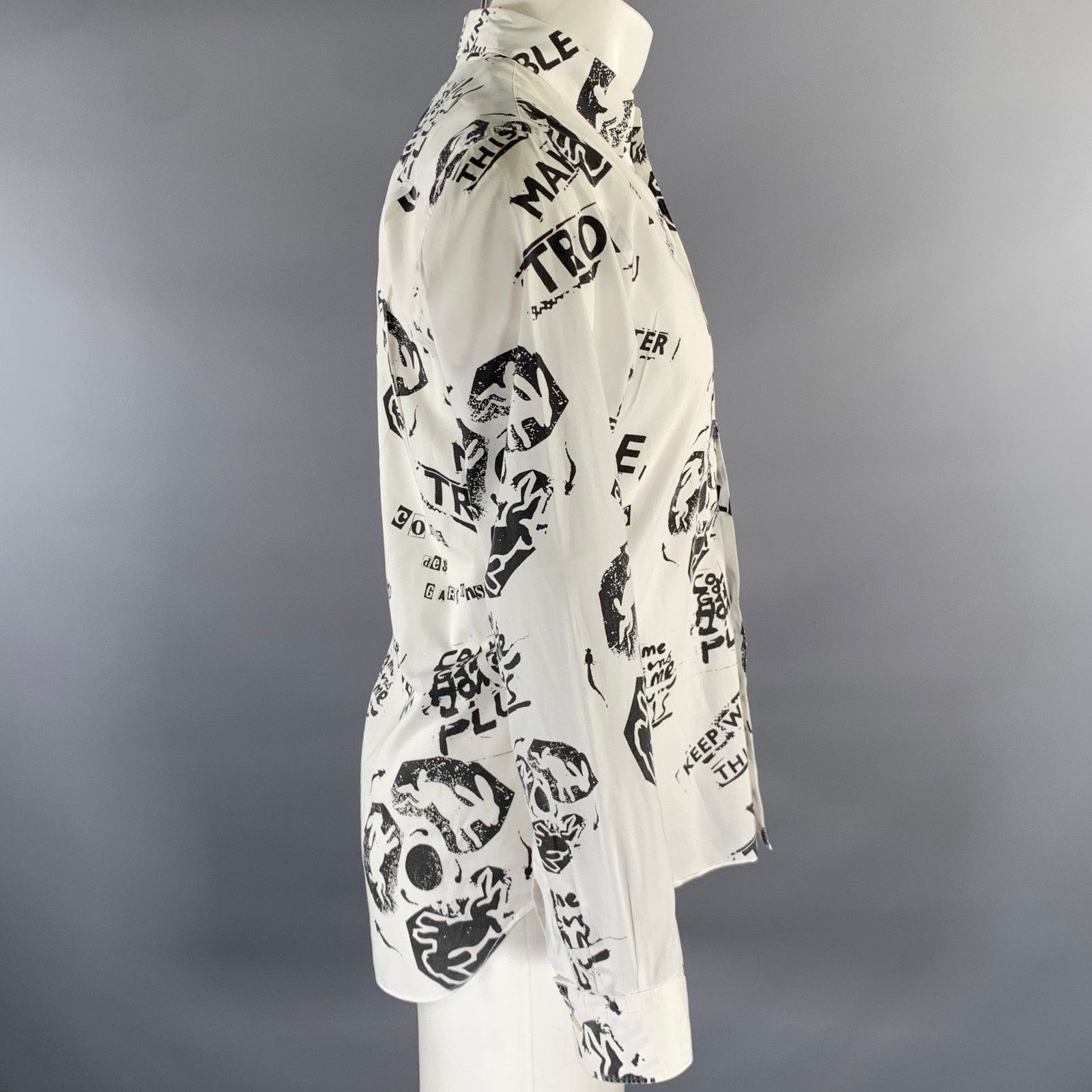 Comme des Garcons Homme Plus Size S White Black Graphic Long Sleeve Shirt Size US S / EU 44-46 / 1 - 3 Thumbnail