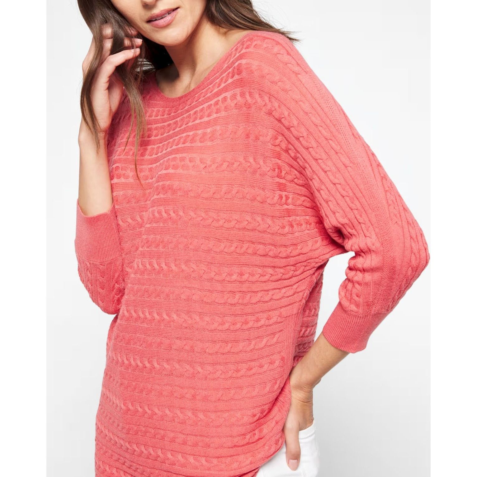 Other Market & Spruce Reviera Coral Cable Knit Dolman 3/4 Sweater Size S / US 4 / IT 40 - 4 Thumbnail