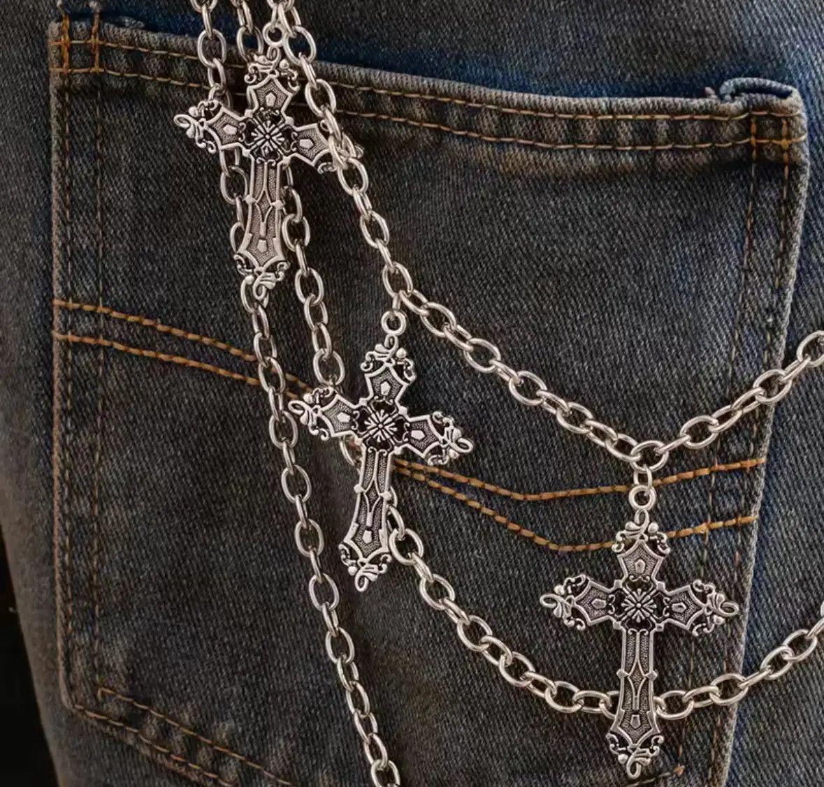 Other Punk Metal Pants Chain Wallet Belt Chain Cross Pendant Size ONE SIZE - 3 Thumbnail