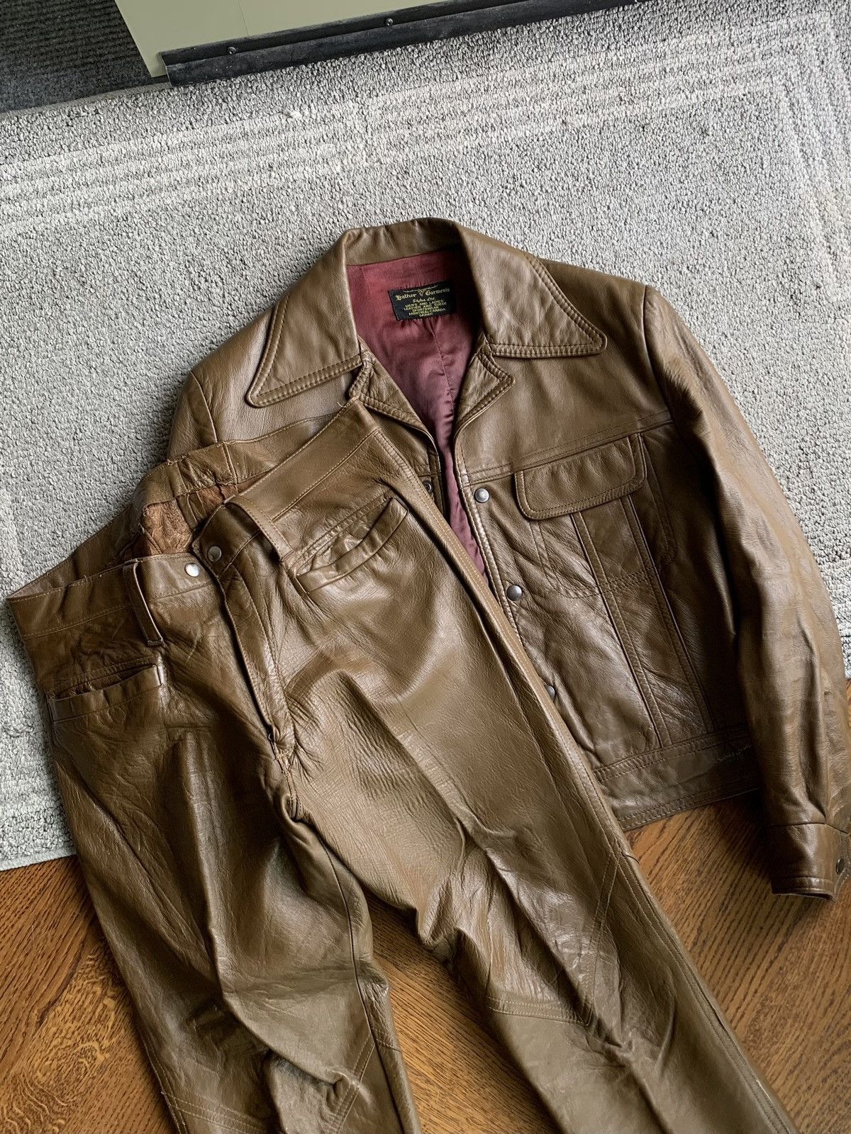 Danier × Vintage 1970s Leather Jacket Pants Vintage Matching Two Piece Set 60 Size M / US 6-8 / IT 42-44 - 18 Thumbnail